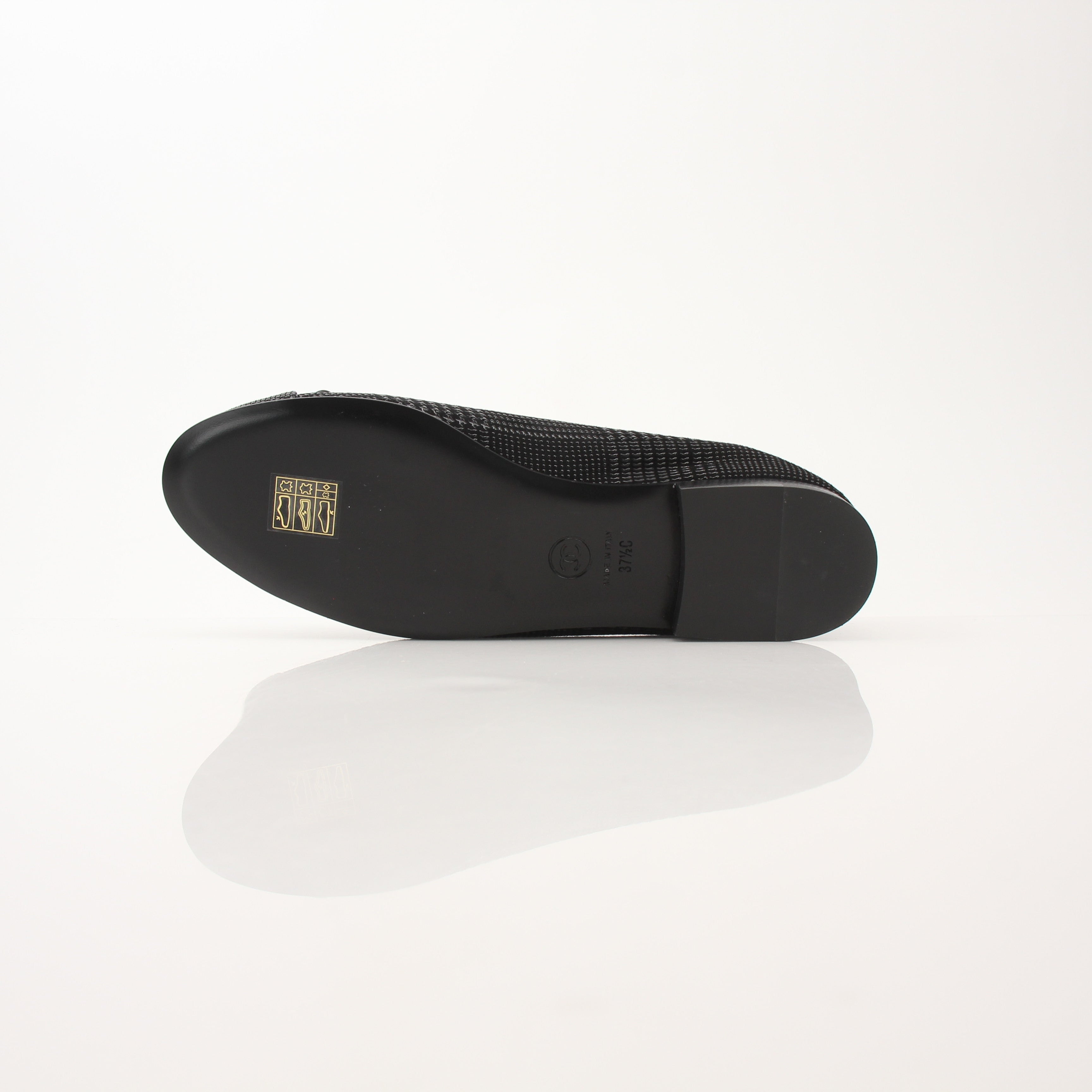 Chanel Women’s Black Textured Cap Toe Bow Ballet Flats