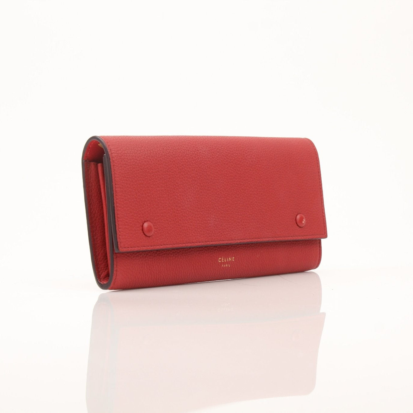 Gold & Beyond Celine Multifunction Flap Wallet with multiple card slots and a sleek design, shown in a close-up image.