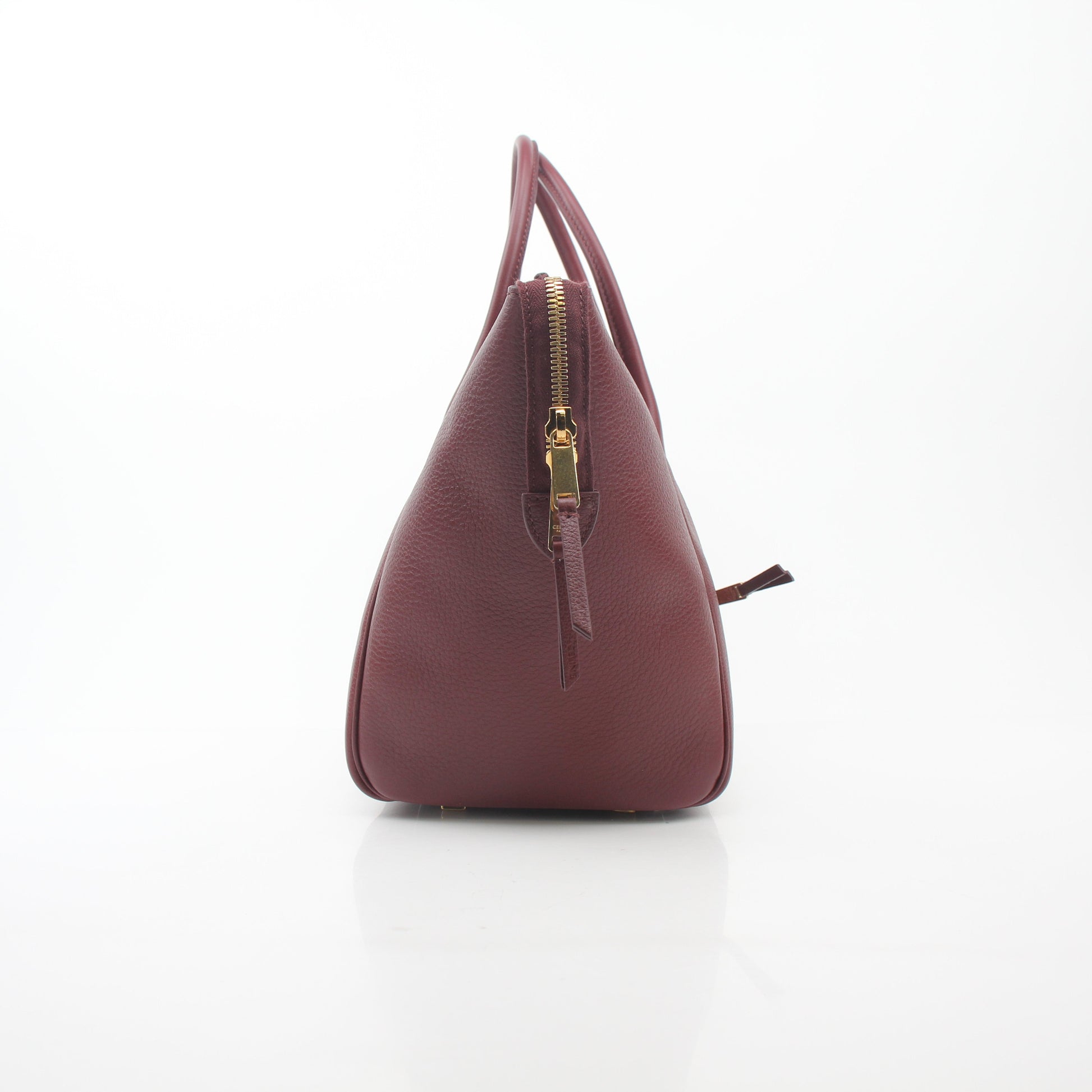 Celine Burgundy Shoulder Luggage Tote handbag with gold hardware and structured design, made by Gold & Beyond.