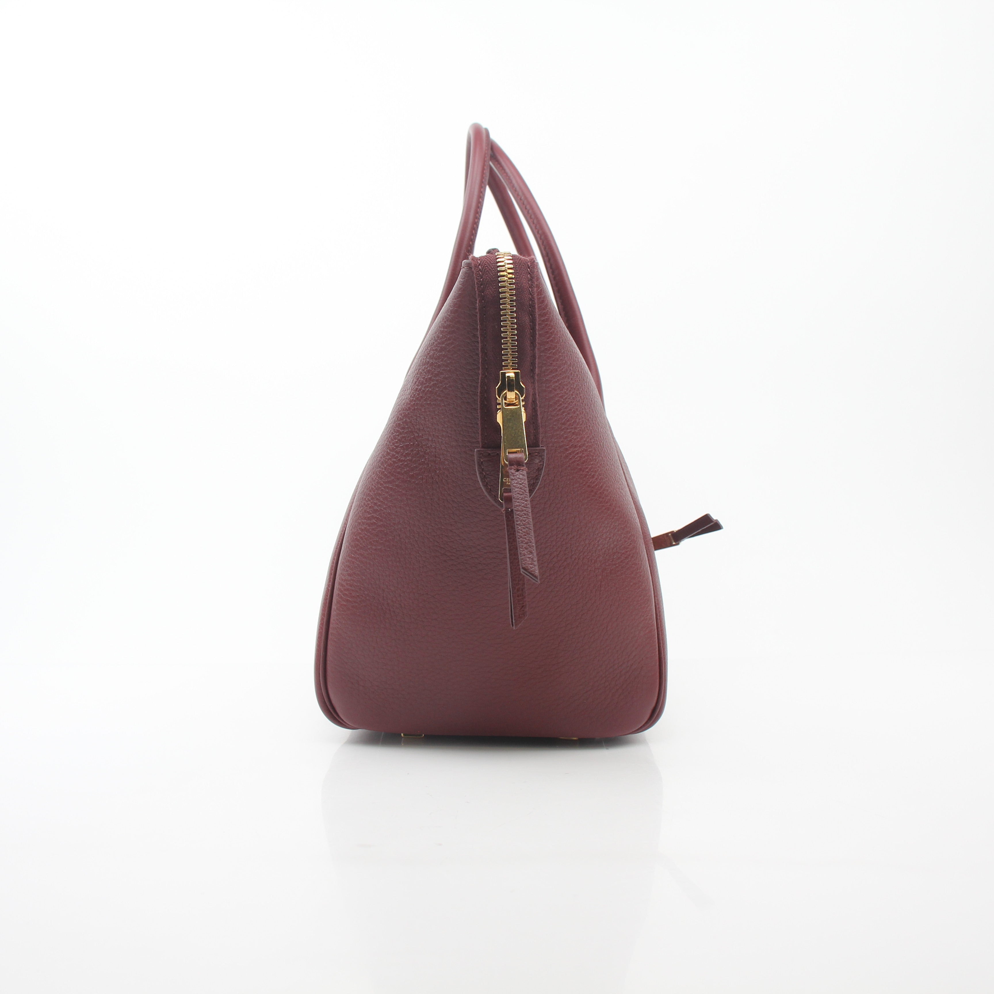 Celine Burgundy Shoulder Luggage Tote handbag with gold hardware and structured design, made by Gold & Beyond.
