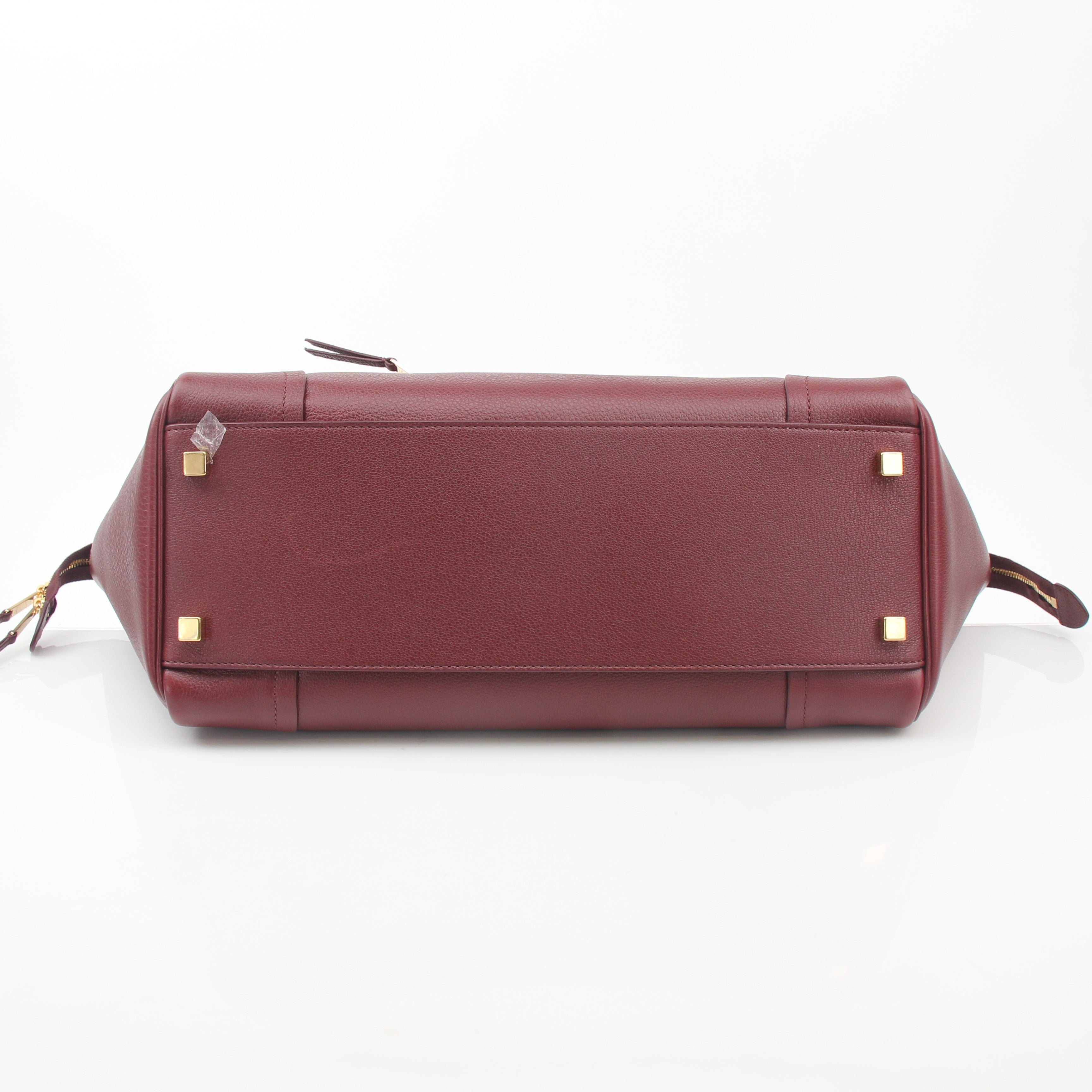 Gold & Beyond Burgundy Celine Shoulder Luggage Tote handbag with top handles and spacious interior, stylish and elegant accessory.