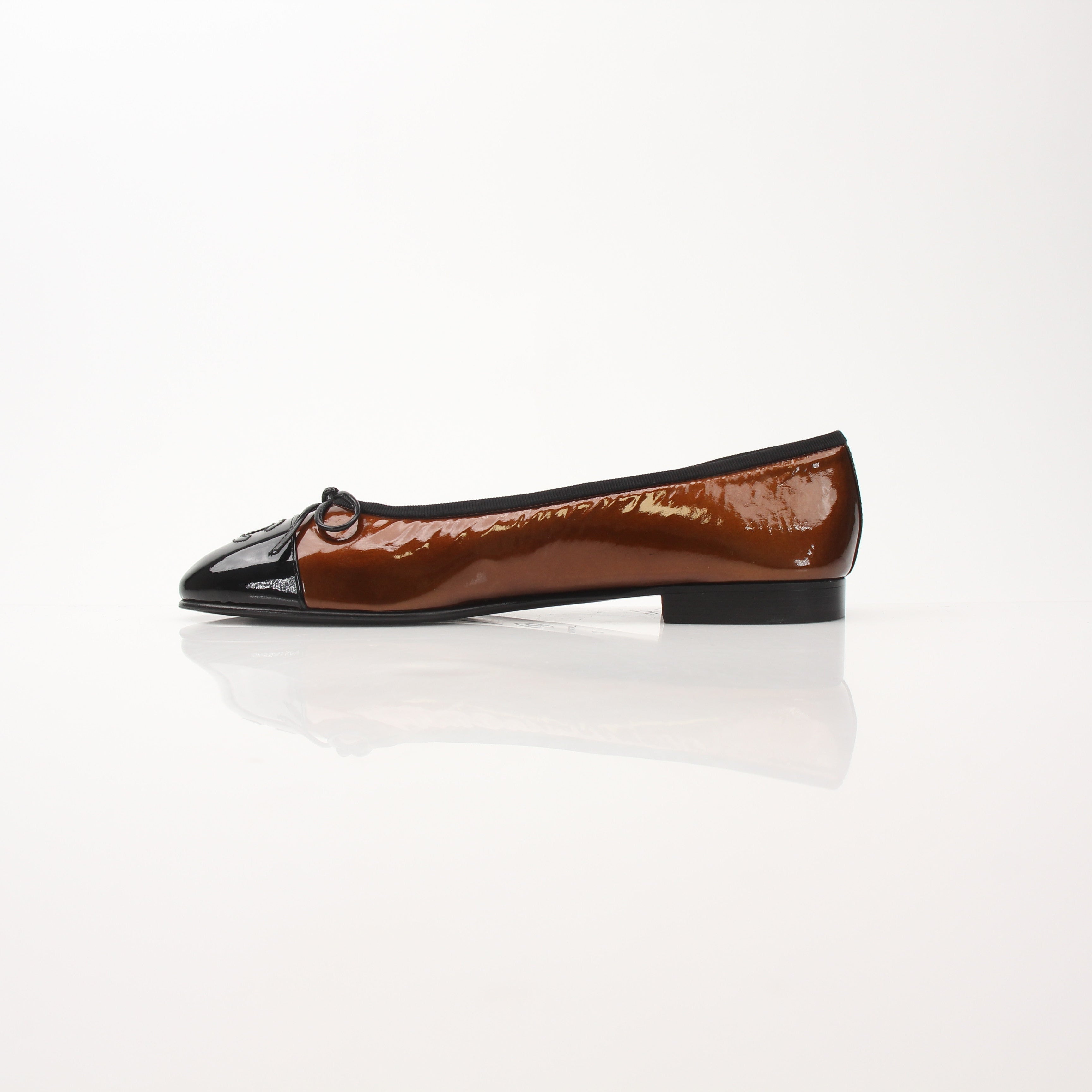 Chanel Women’s Patent Leather Cap Toe Bow Ballet Flats