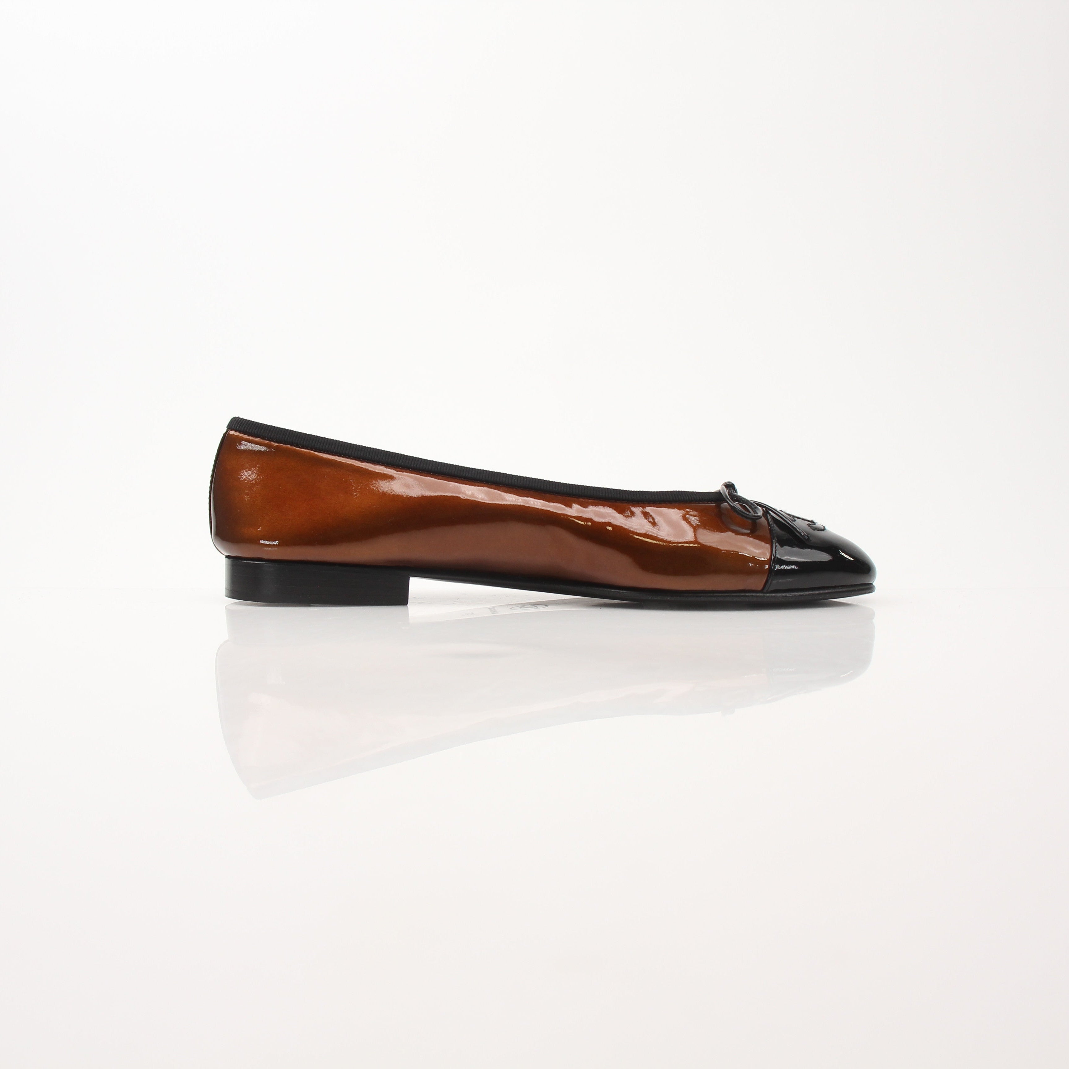 Chanel Women’s Patent Leather Cap Toe Bow Ballet Flats