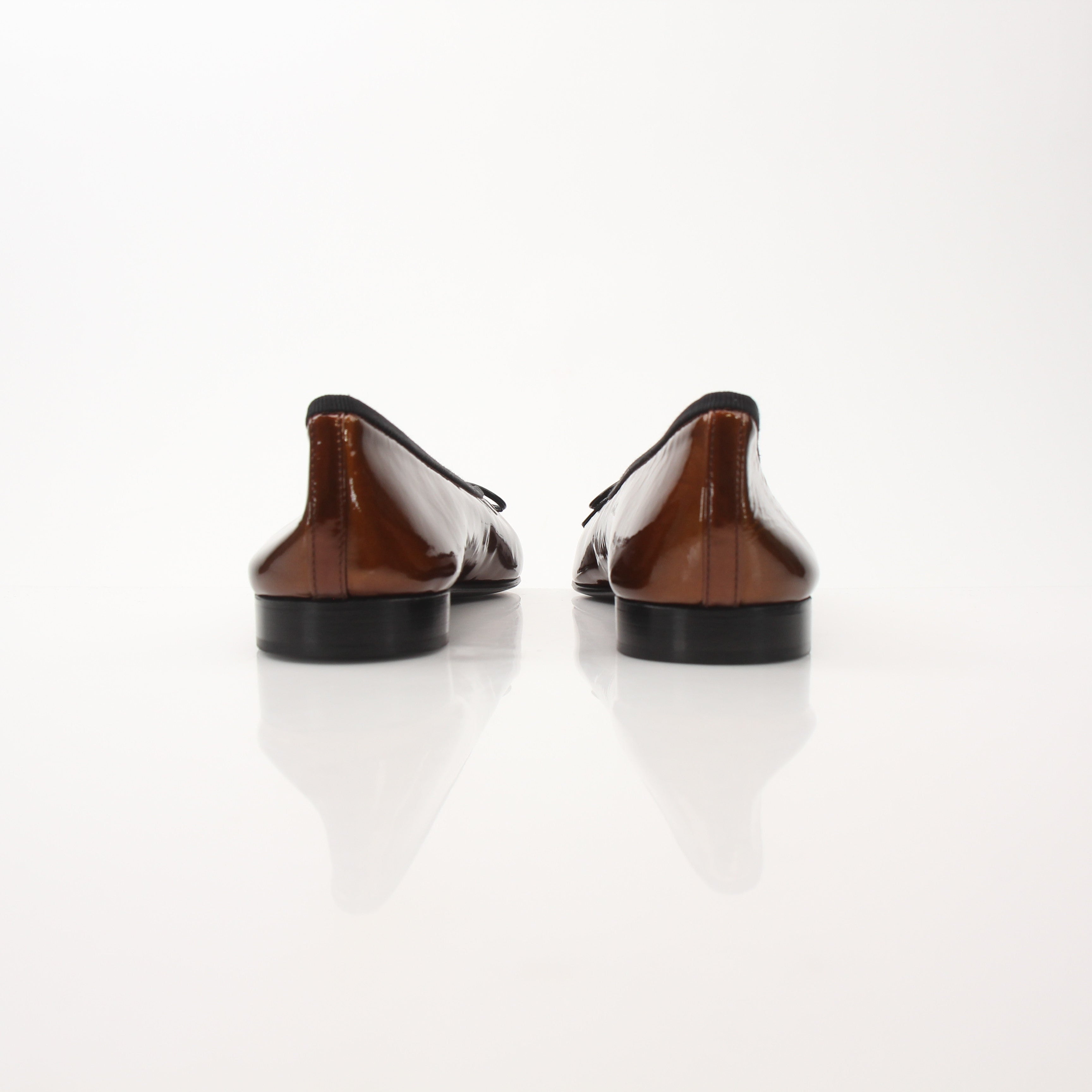 Chanel Women’s Patent Leather Cap Toe Bow Ballet Flats