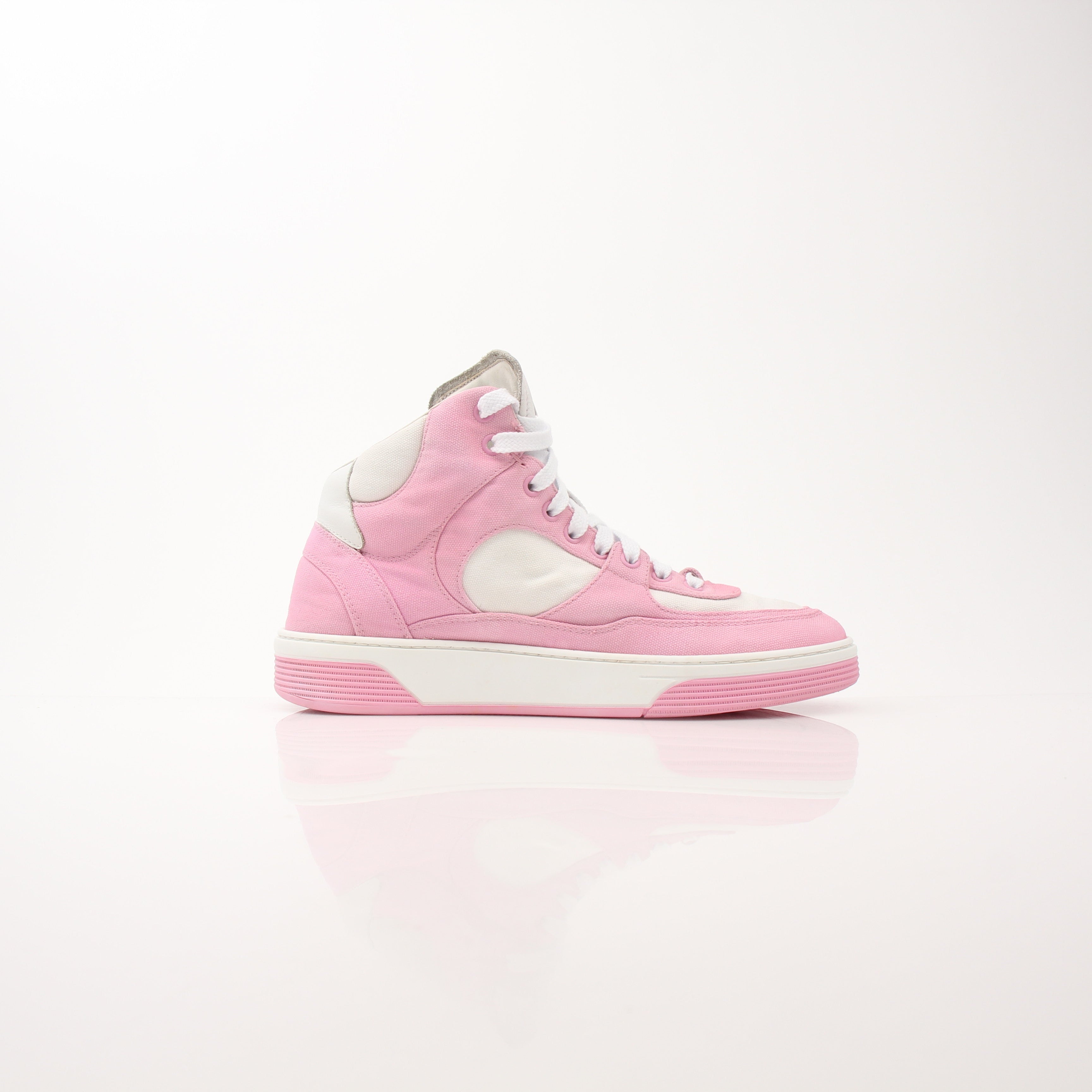 Chanel Women’s Pink Canvas Interlocking CC High Top Sneakers