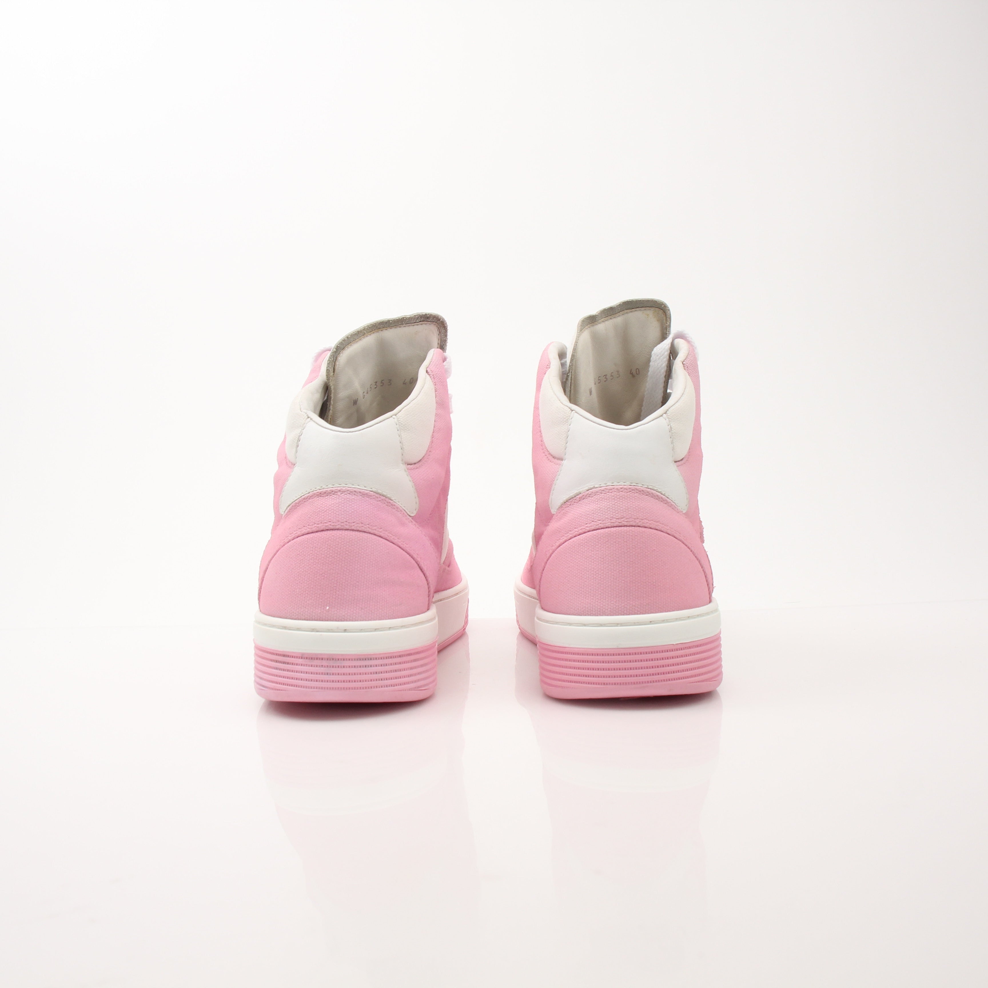 Chanel Women’s Pink Canvas Interlocking CC High Top Sneakers