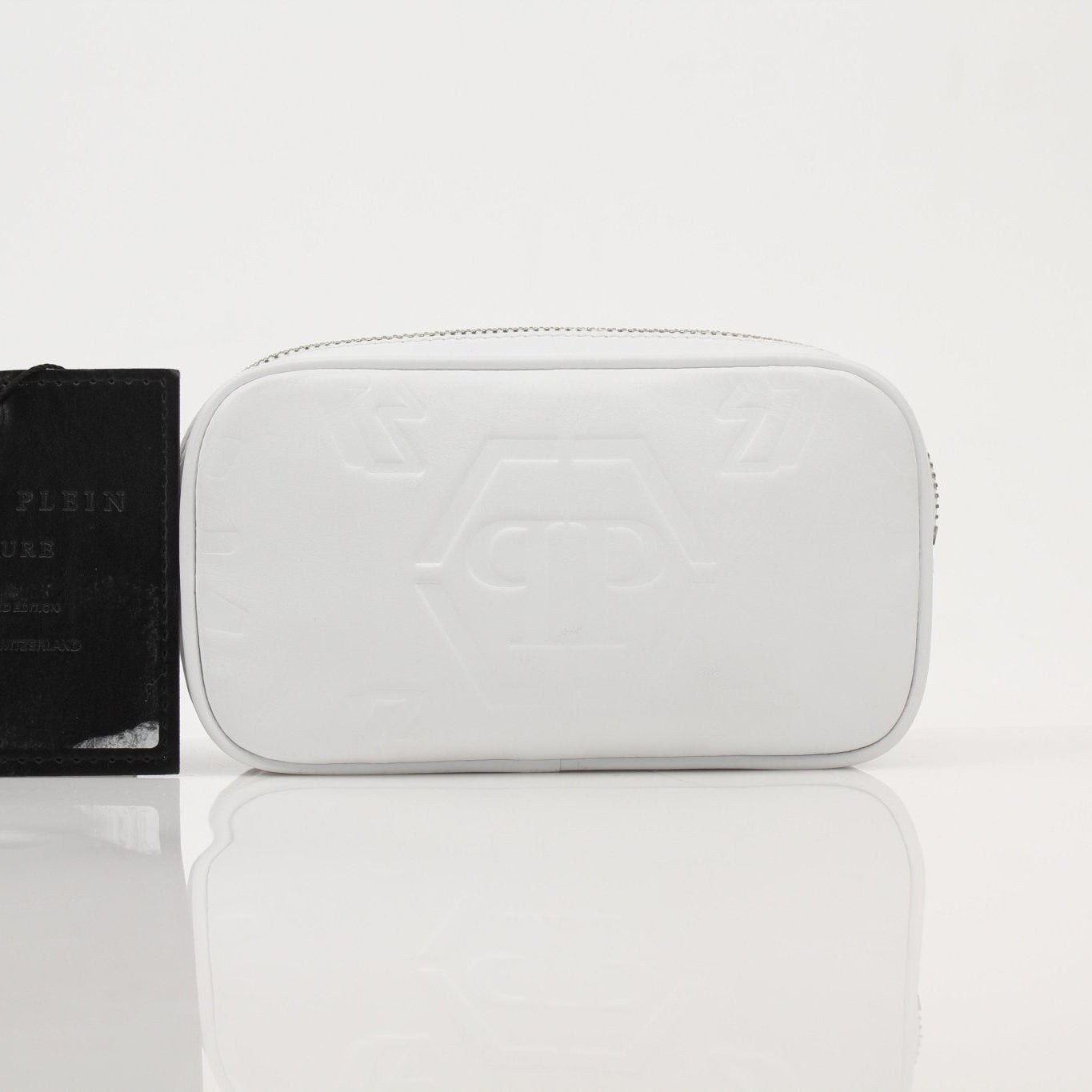 Gold and Beyond Philipp Plein shining clutch handbag with a sleek, reflective surface and stylish design.