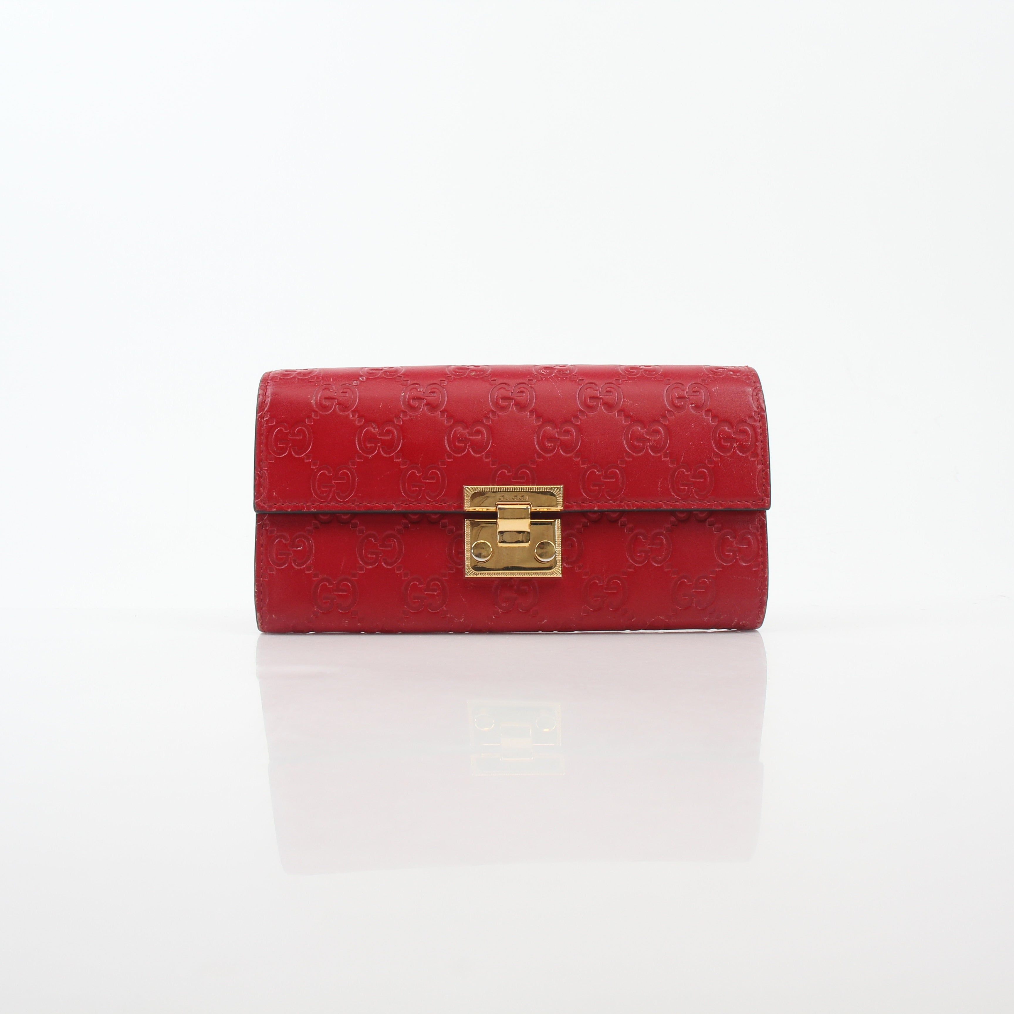 Gucci Red Guccissima Padlock Continental Chain Wallet