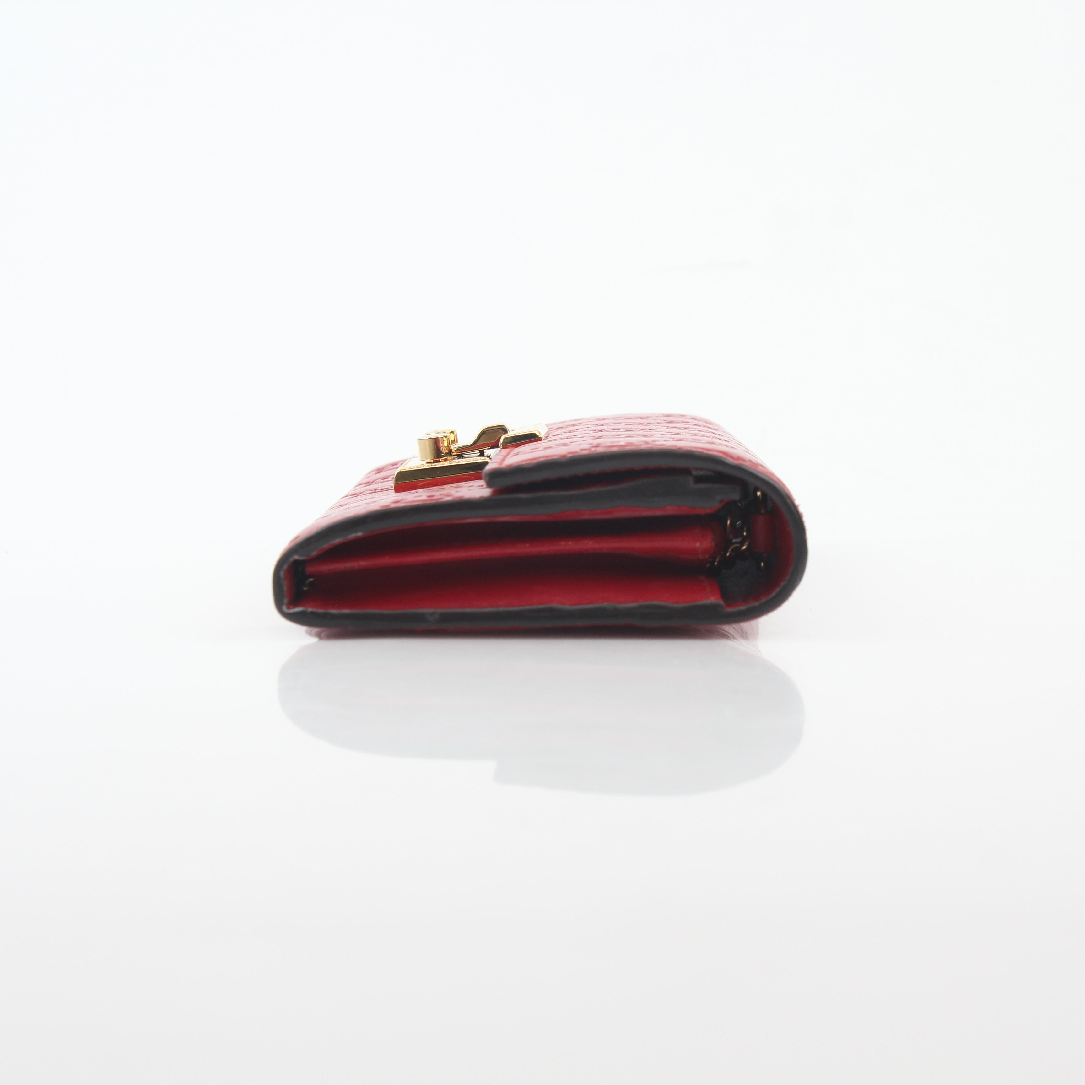 Gucci Red Guccissima Padlock Continental Chain Wallet