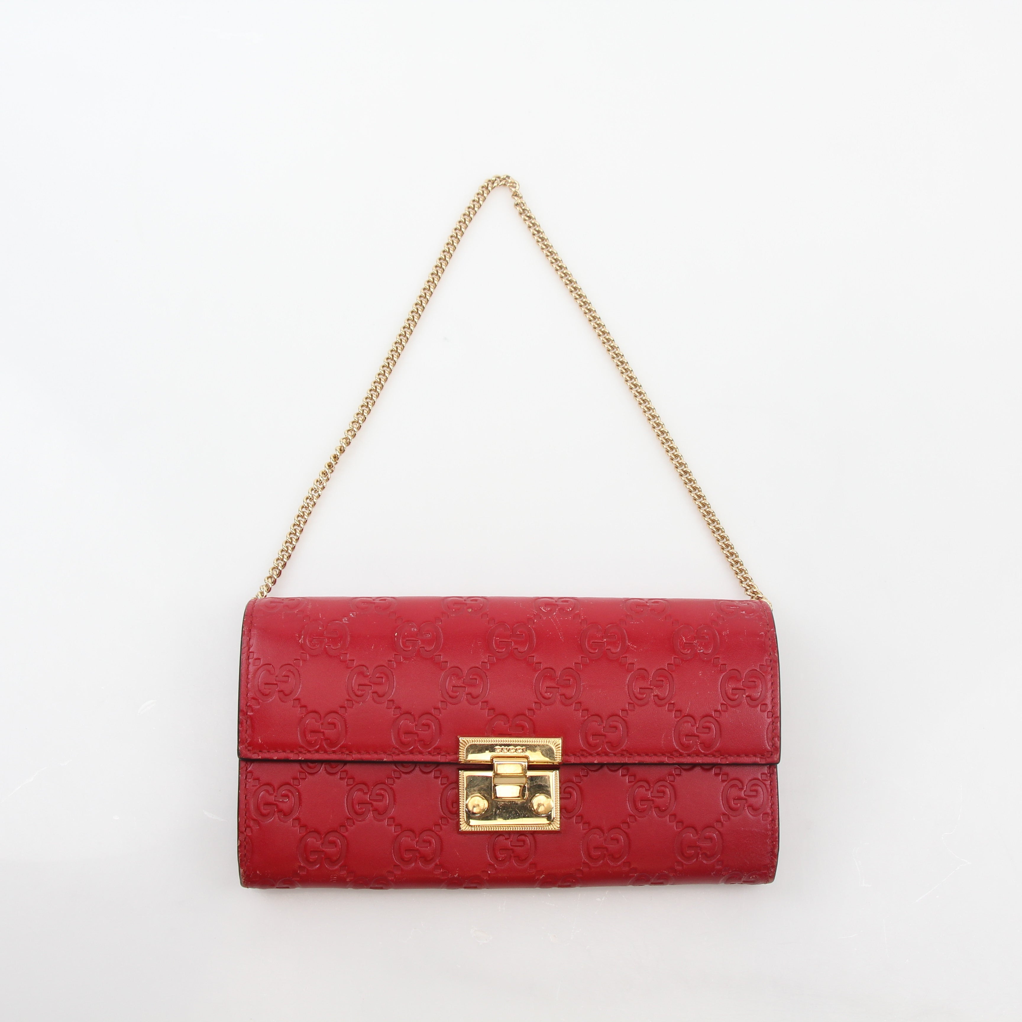 Gucci Red Guccissima Padlock Continental Chain Wallet