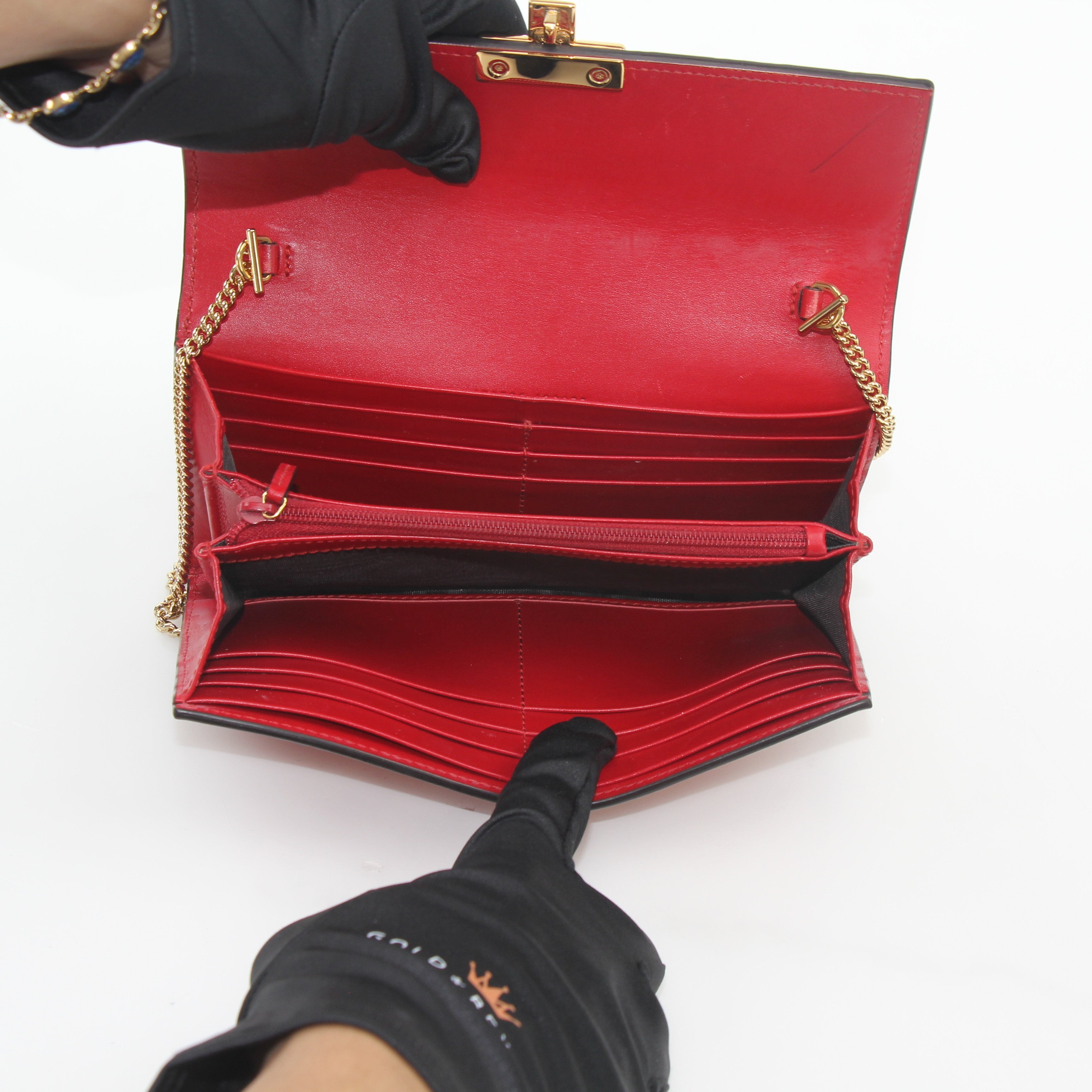 Gucci Red Guccissima Padlock Continental Chain Wallet