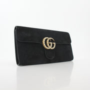 Gucci Black Suede Pearly GG Marmont Clutch Bag