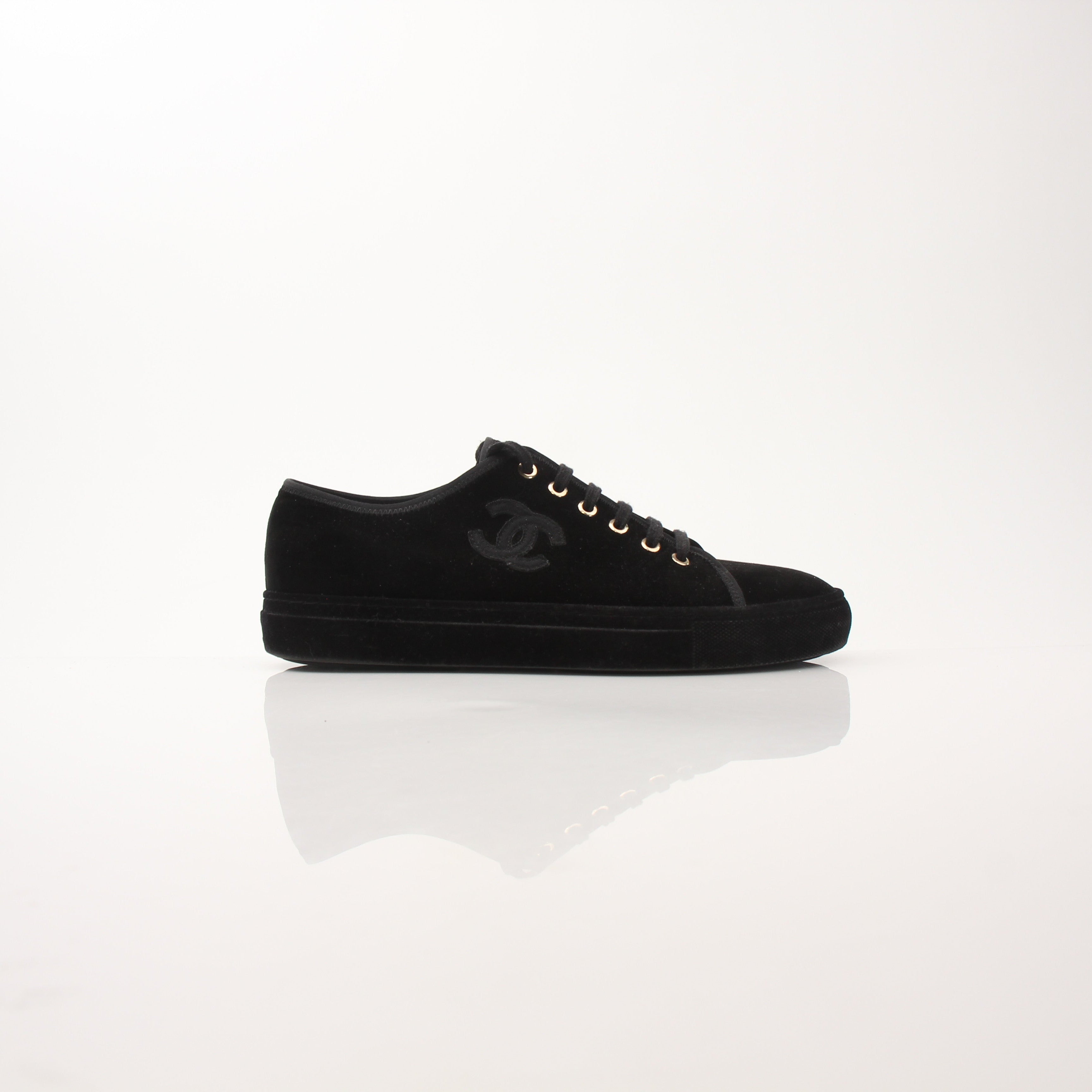 Chanel Women’s Black Velvet Interlocking CC Logo Sneakers