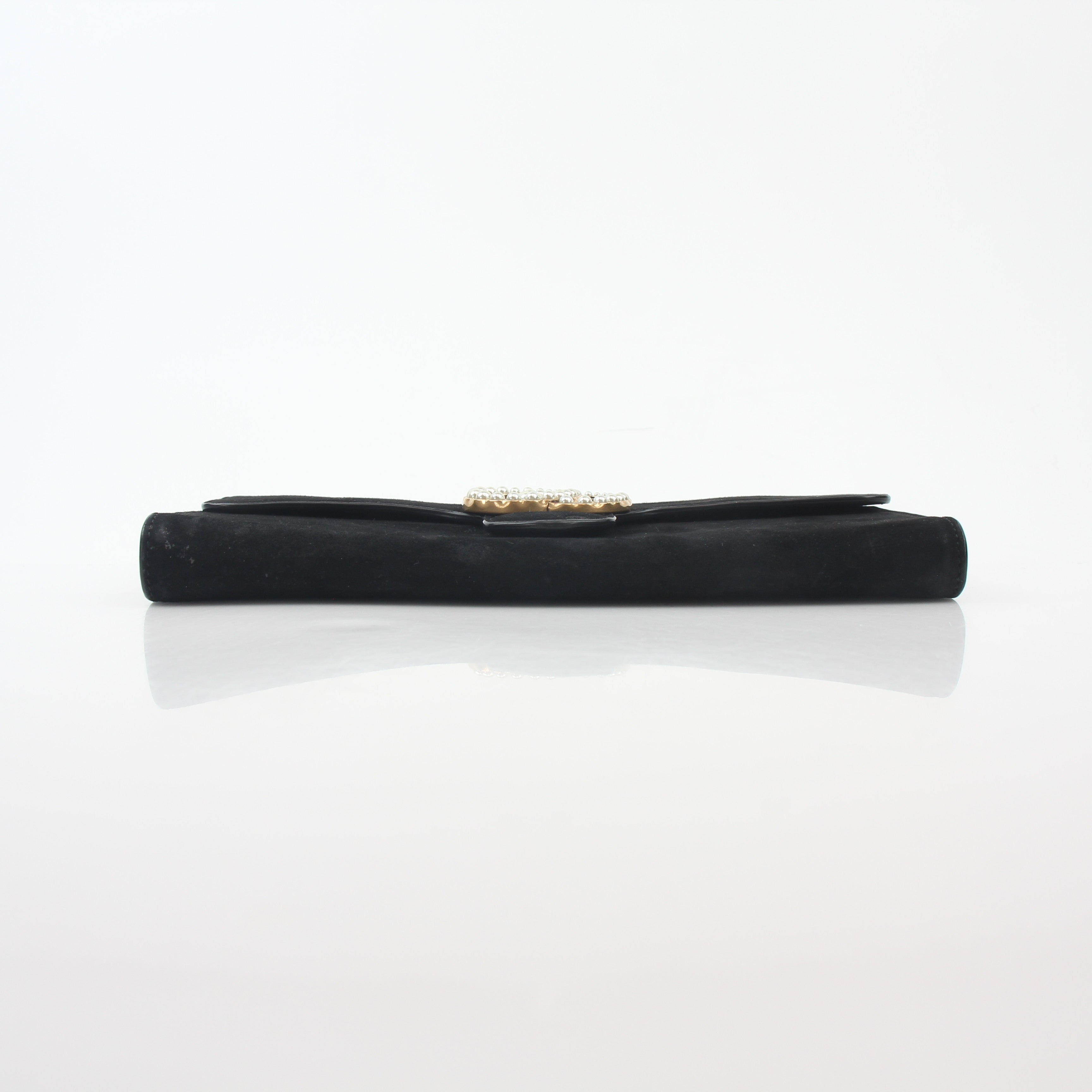 Gucci Black Suede Pearly GG Marmont Clutch Bag