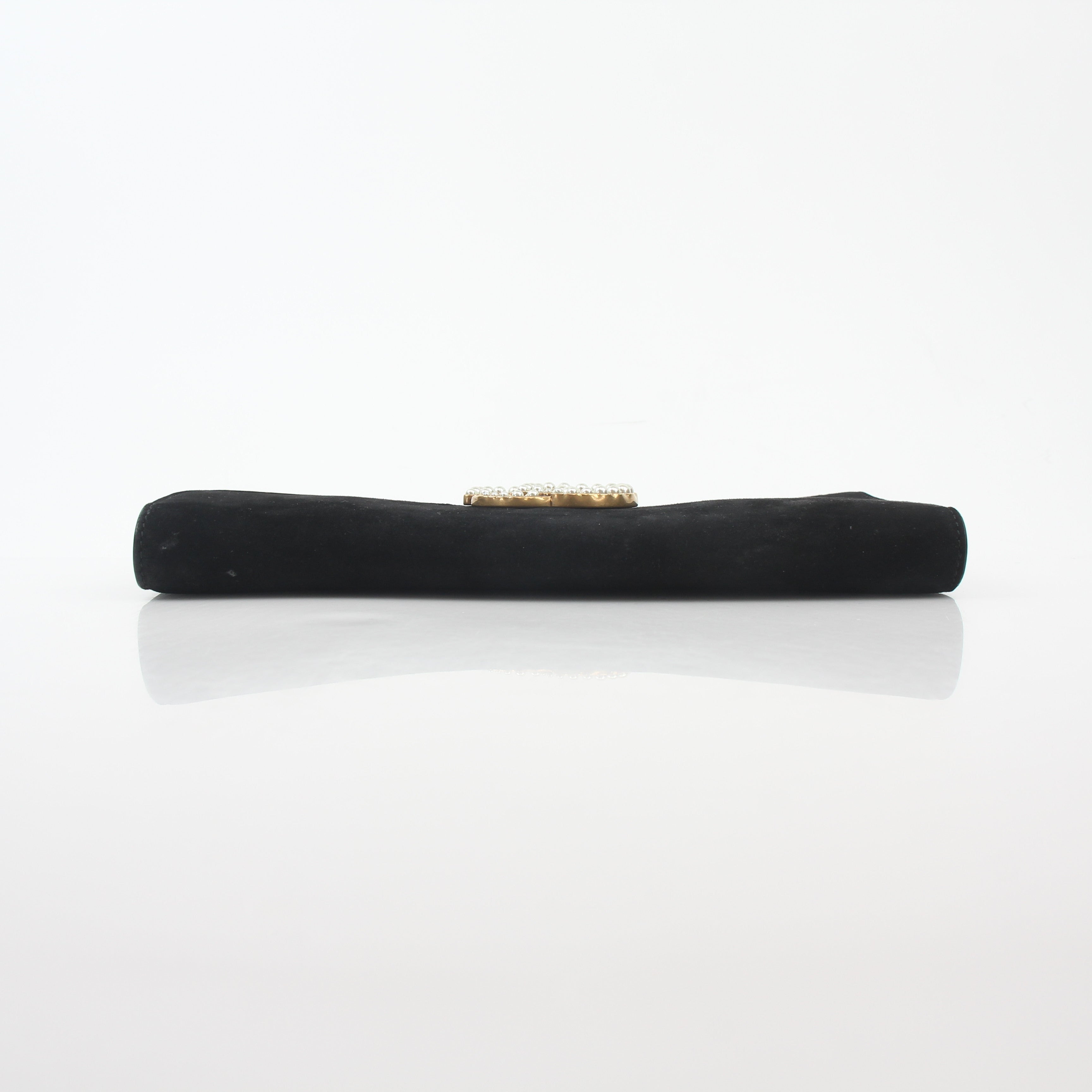 Gucci Black Suede Pearly GG Marmont Clutch Bag