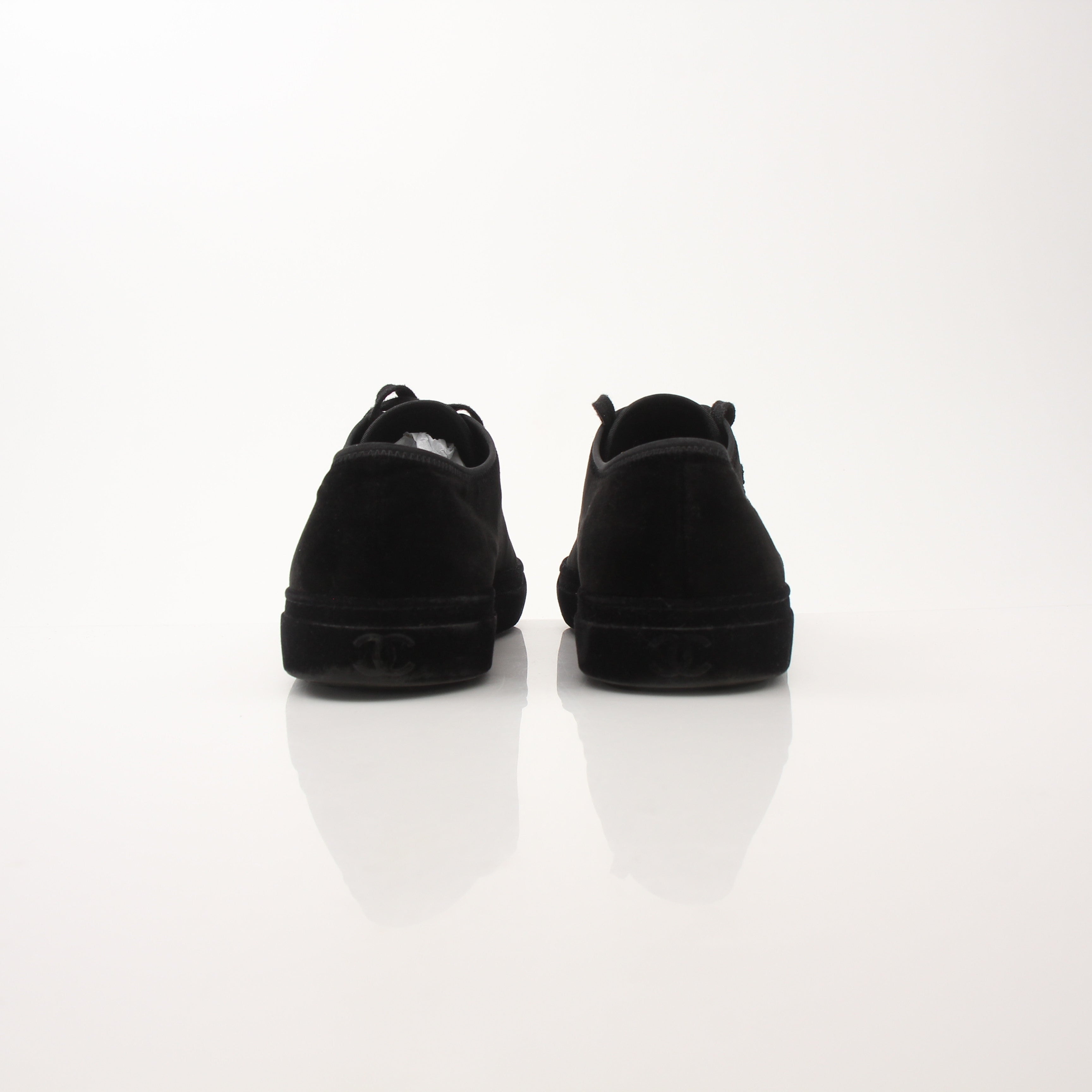 Chanel Women’s Black Velvet Interlocking CC Logo Sneakers