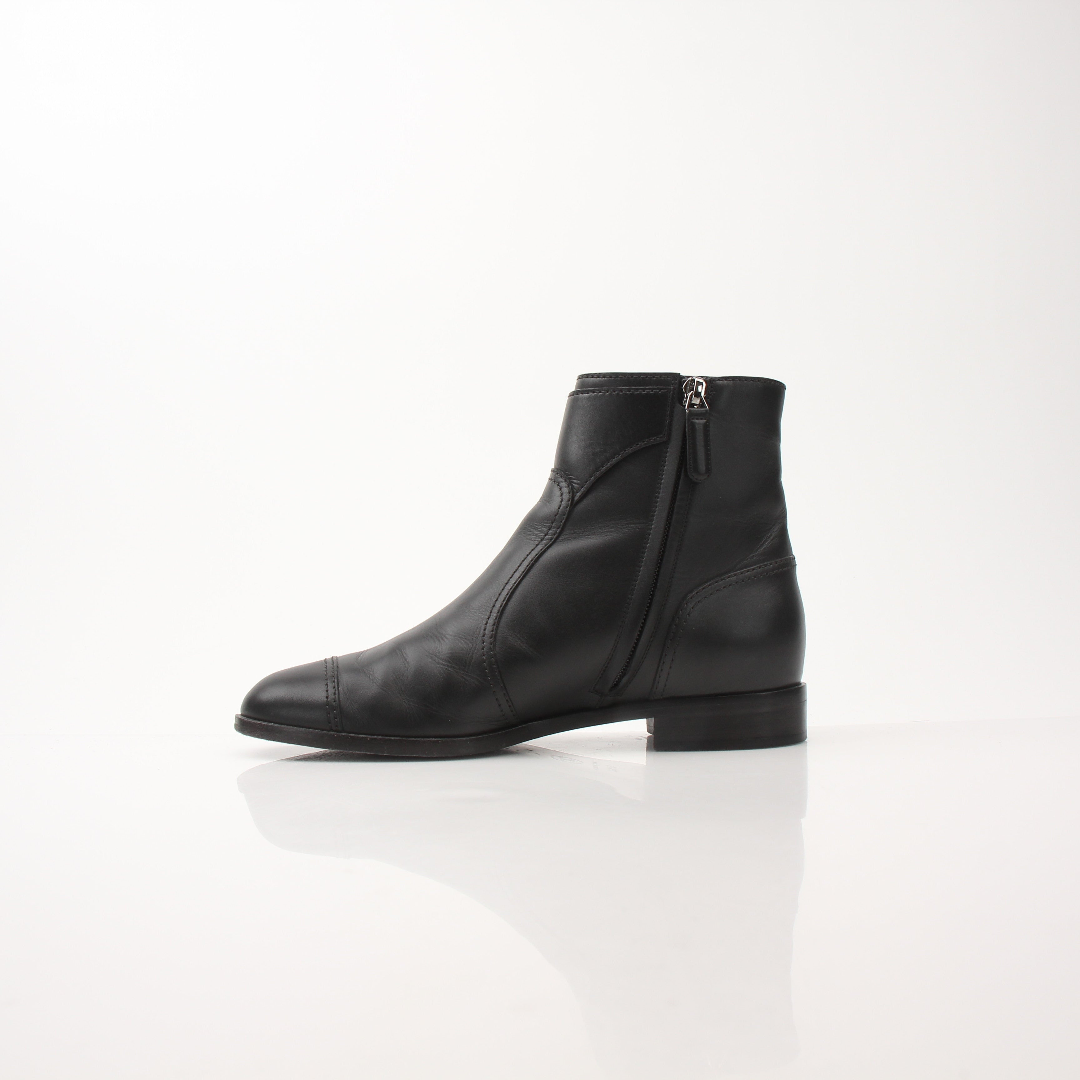 Chanel Women’s Black Leather Cap Toe CC Ankle Boots