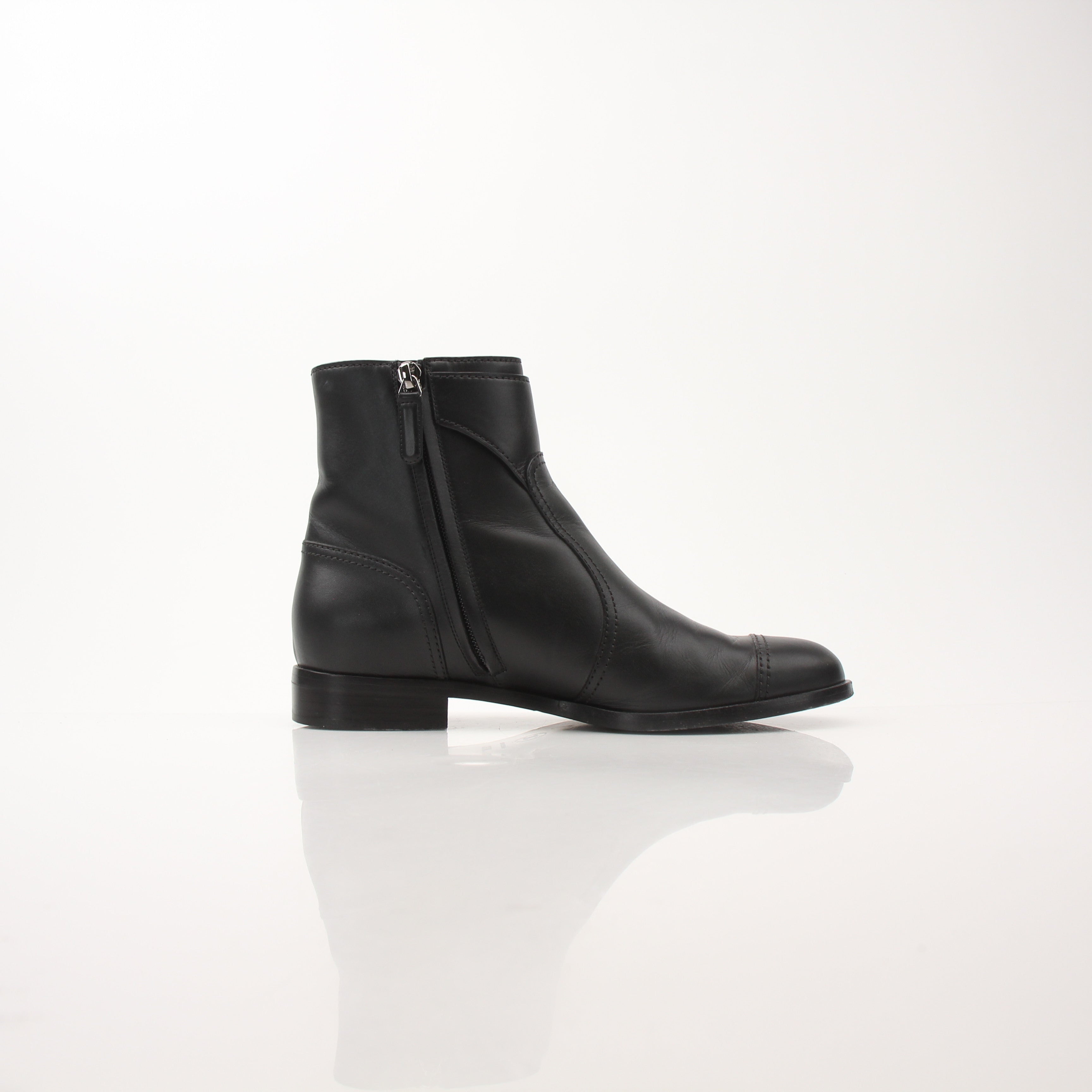 Chanel Women’s Black Leather Cap Toe CC Ankle Boots