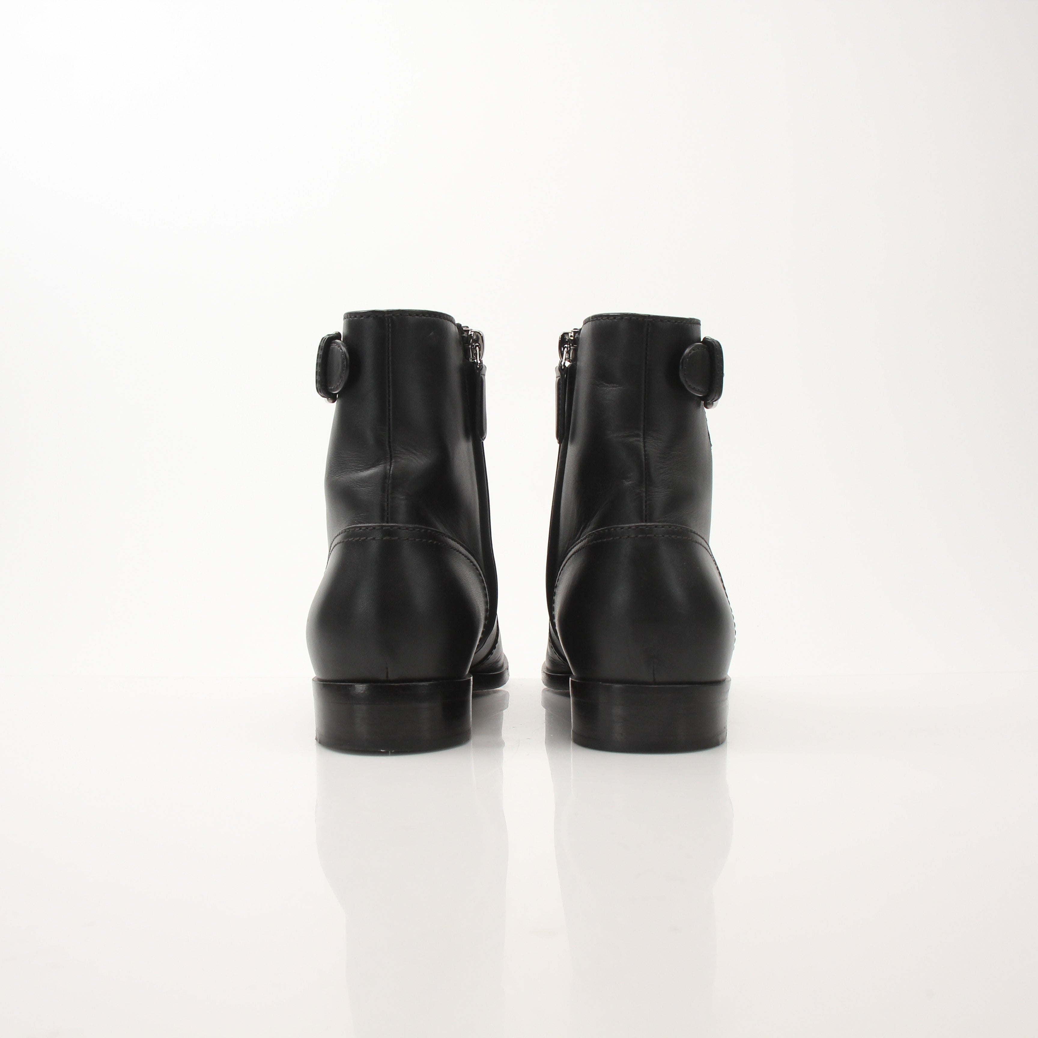 Chanel Women’s Black Leather Cap Toe CC Ankle Boots