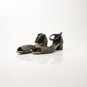 Chanel Women’s Black & Gold Fabric Ankle Strap Sandals