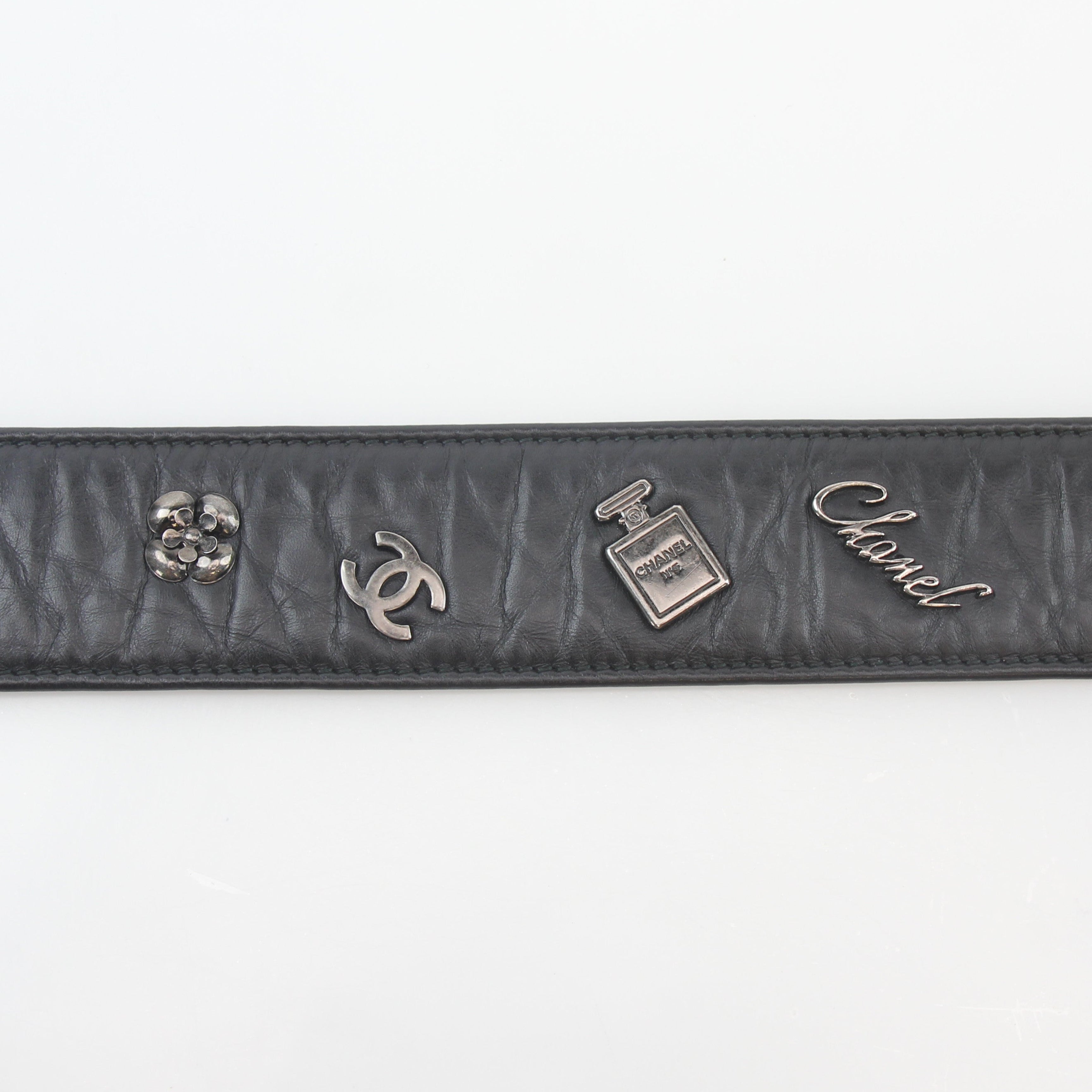 Chanel 12P Black Leather Lucky Charms Belt