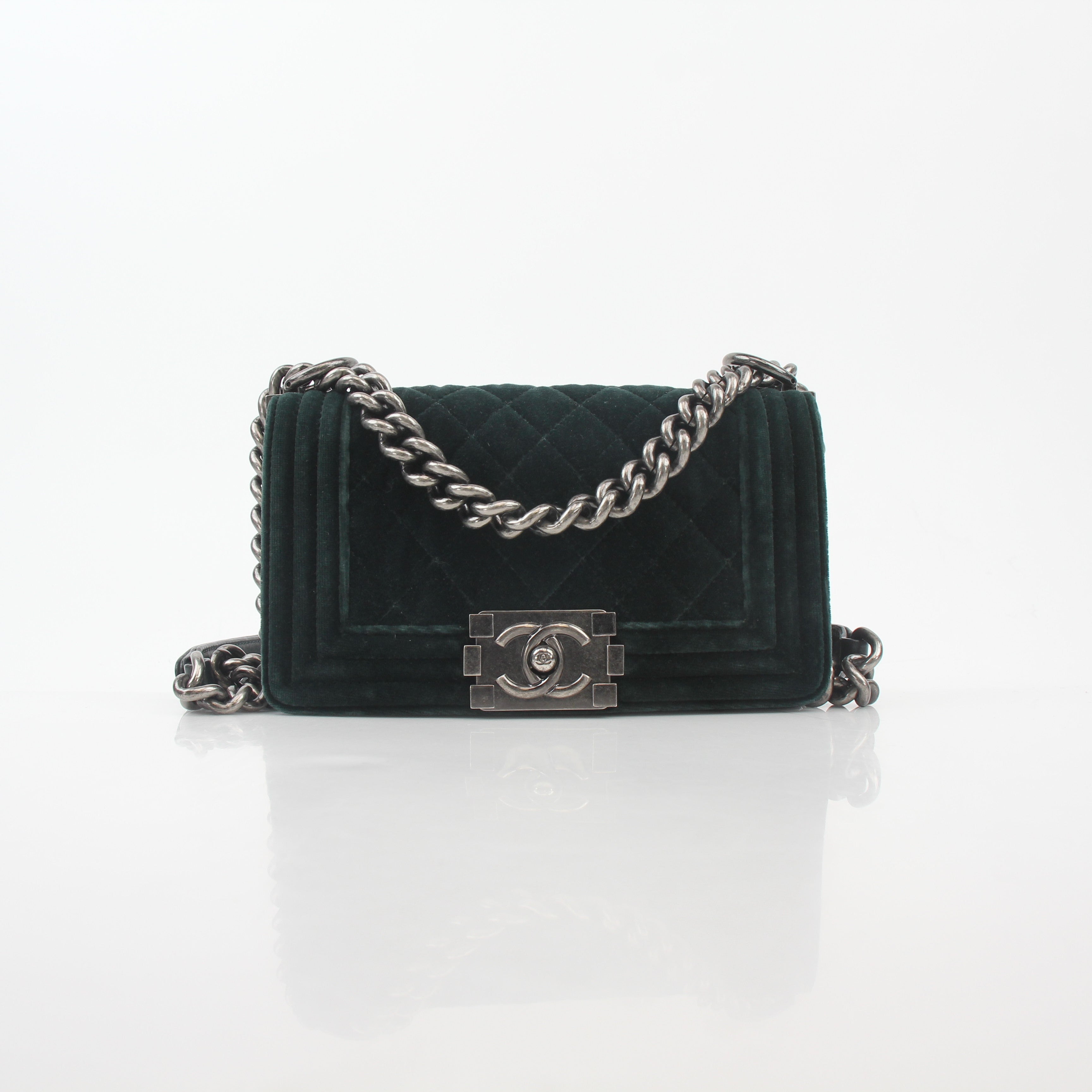 Chanel Green Velvet Small Boy Flap Bag