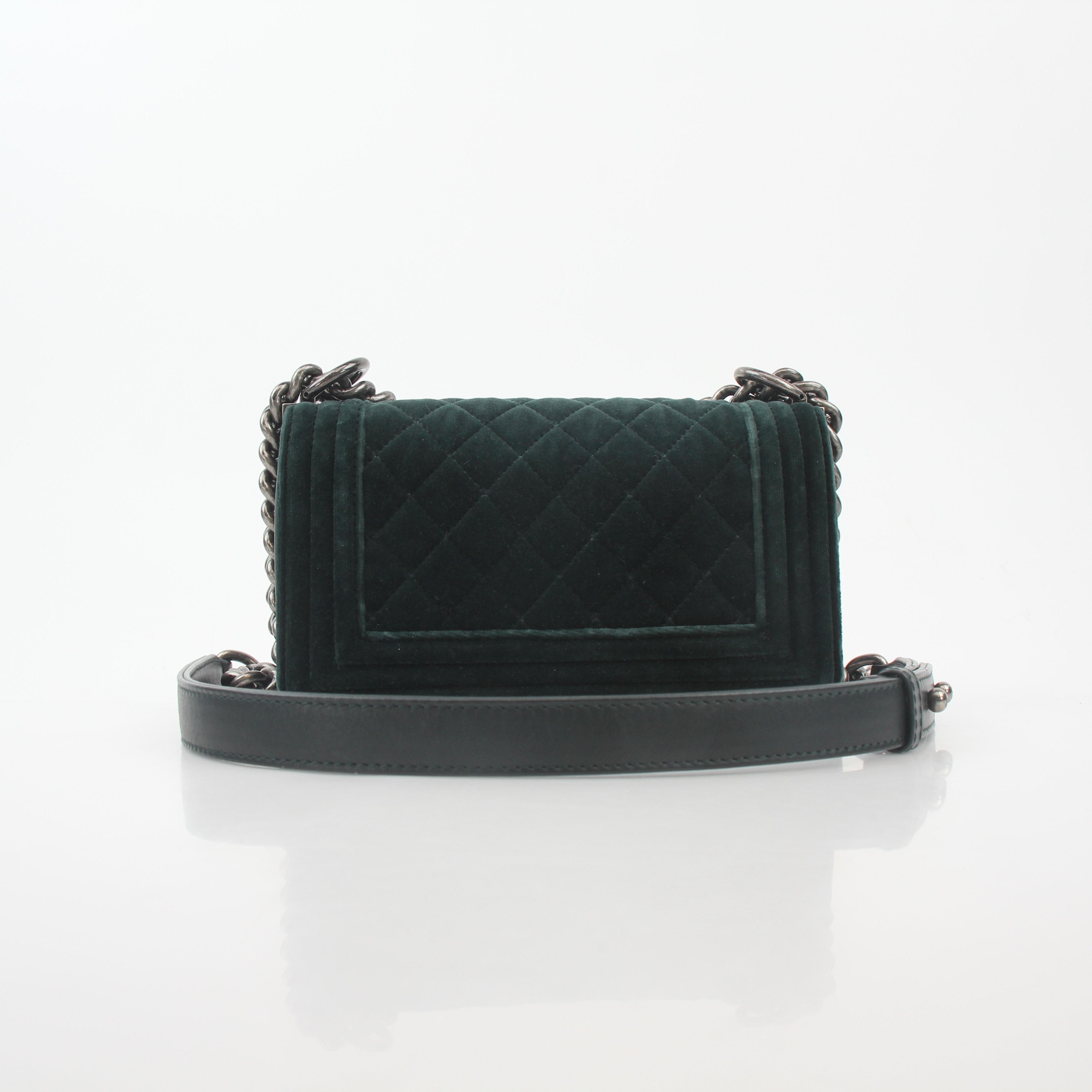 Chanel Green Velvet Small Boy Flap Bag