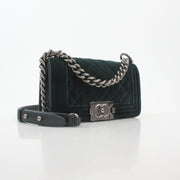 Chanel Green Velvet Small Boy Flap Bag