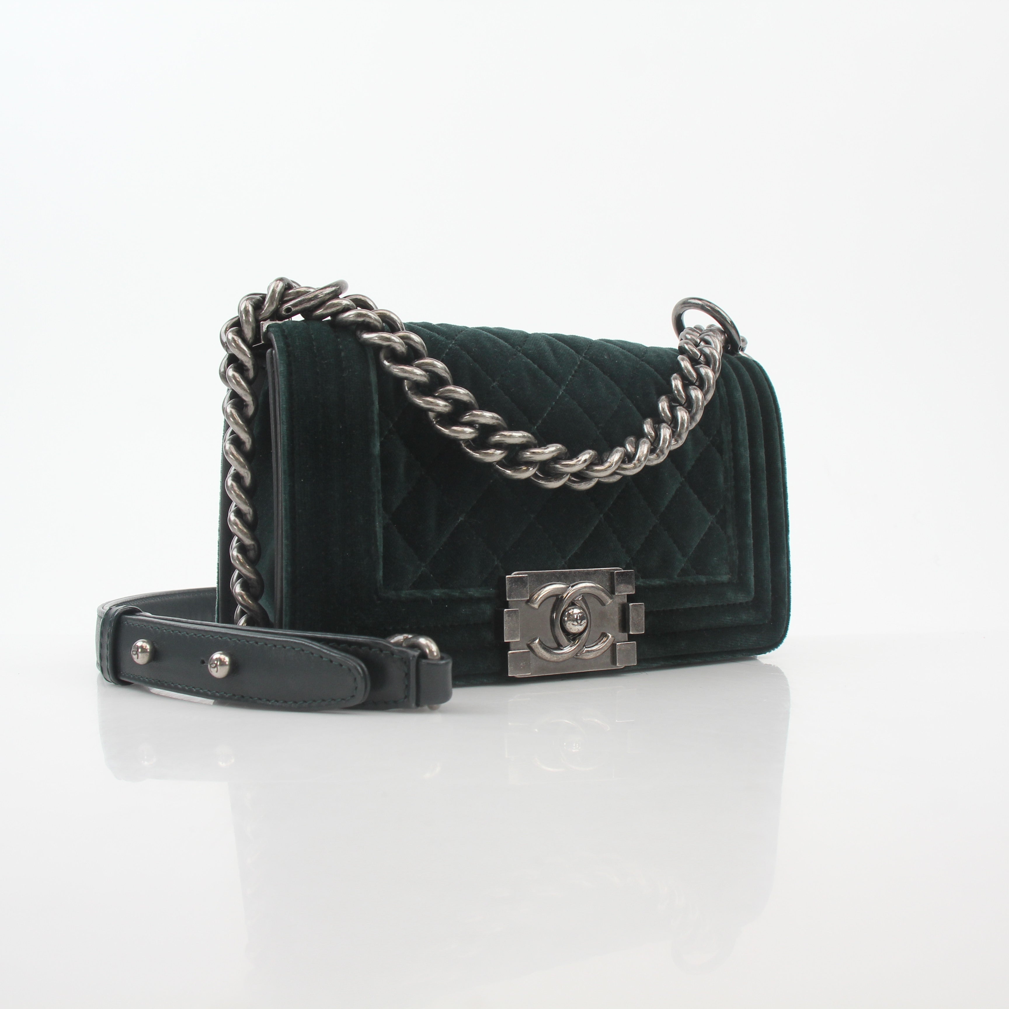Chanel Green Velvet Small Boy Flap Bag