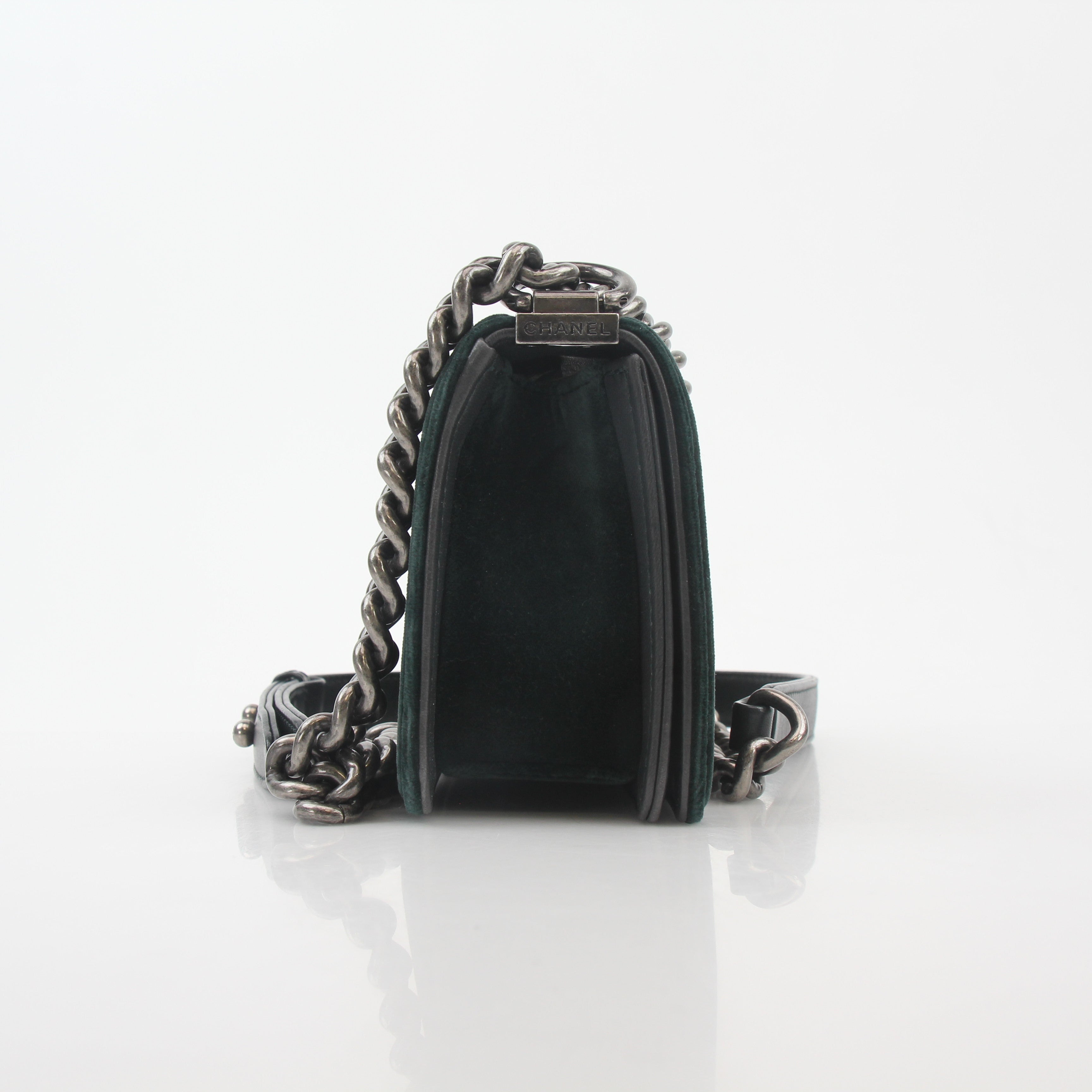 Chanel Green Velvet Small Boy Flap Bag