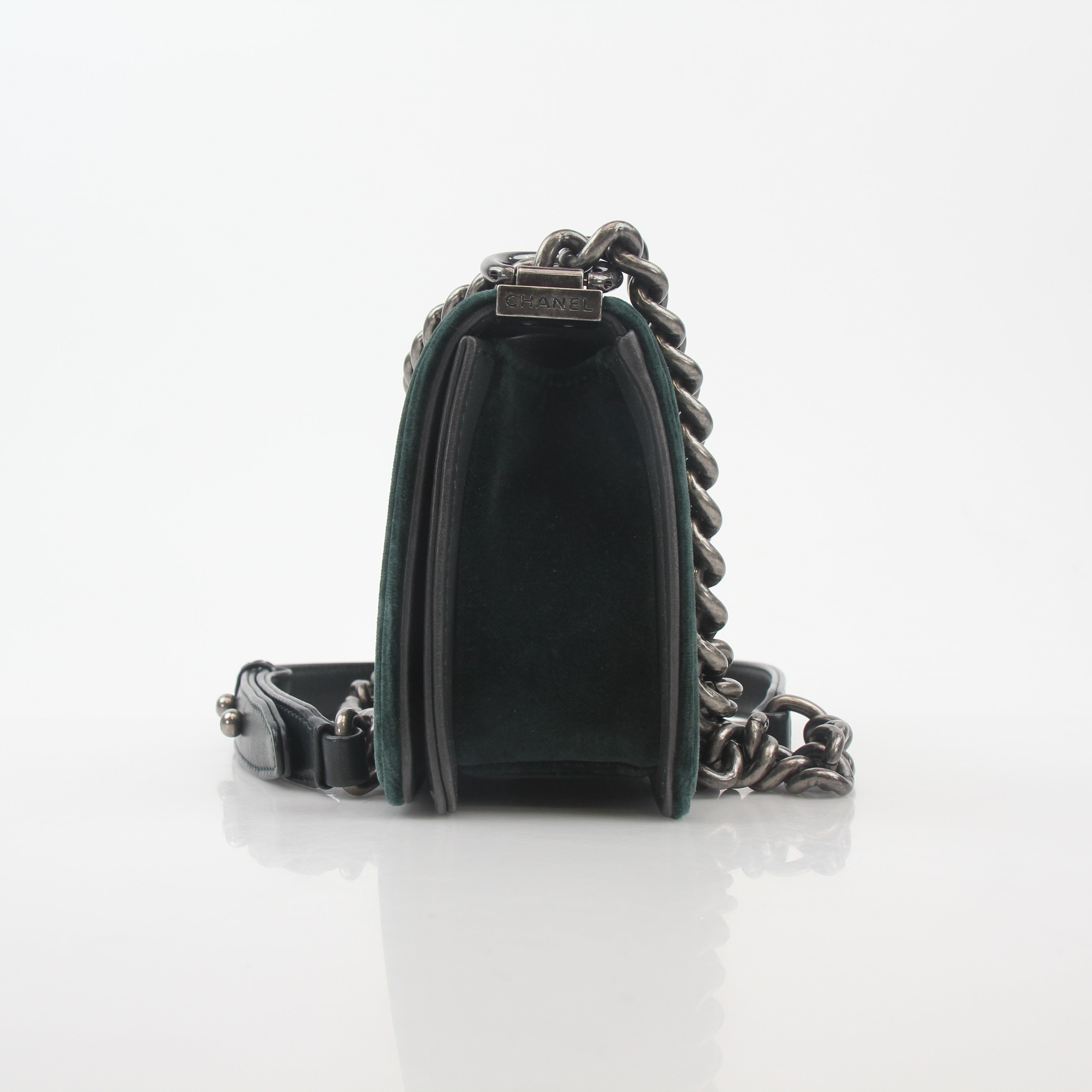 Chanel Green Velvet Small Boy Flap Bag