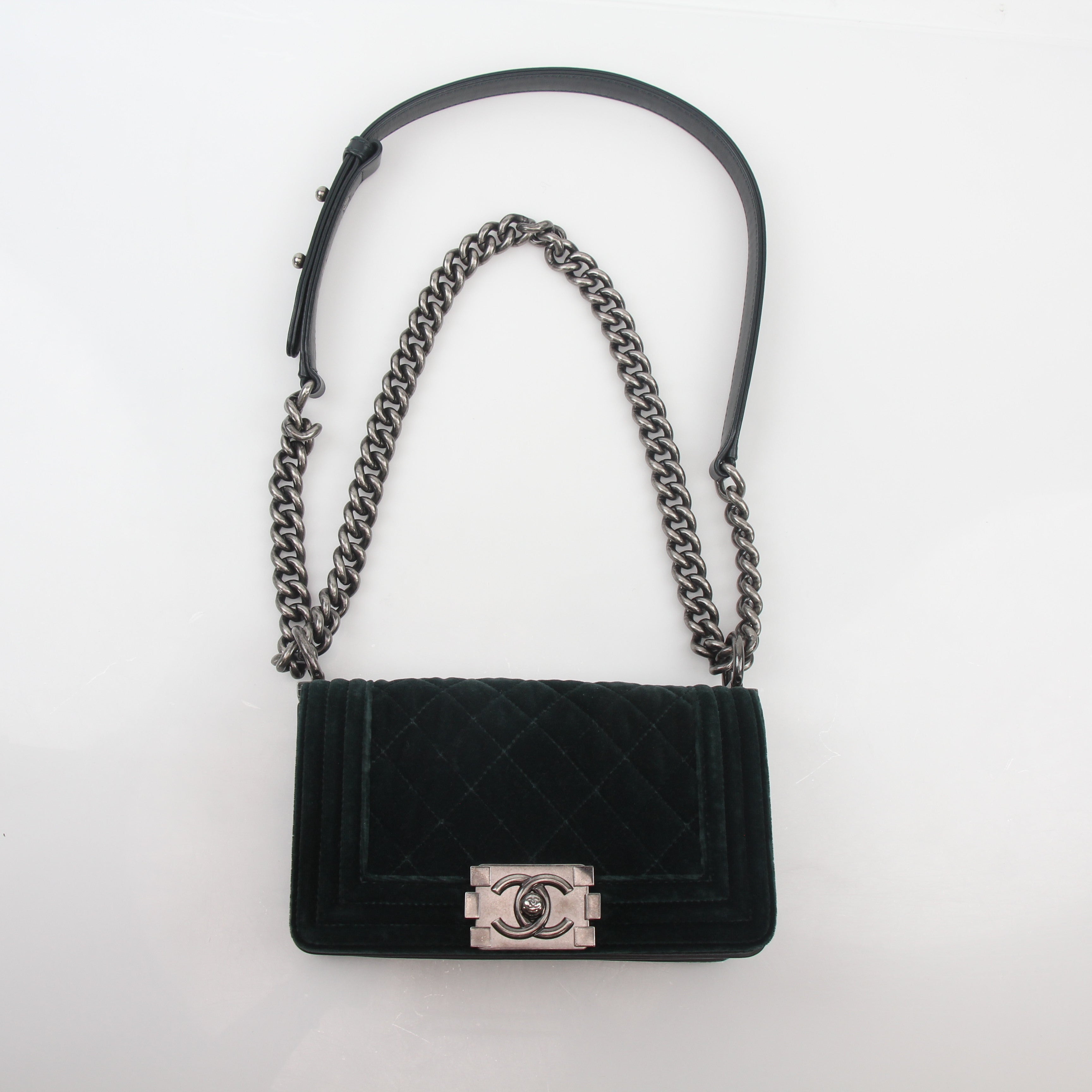 Chanel Green Velvet Small Boy Flap Bag