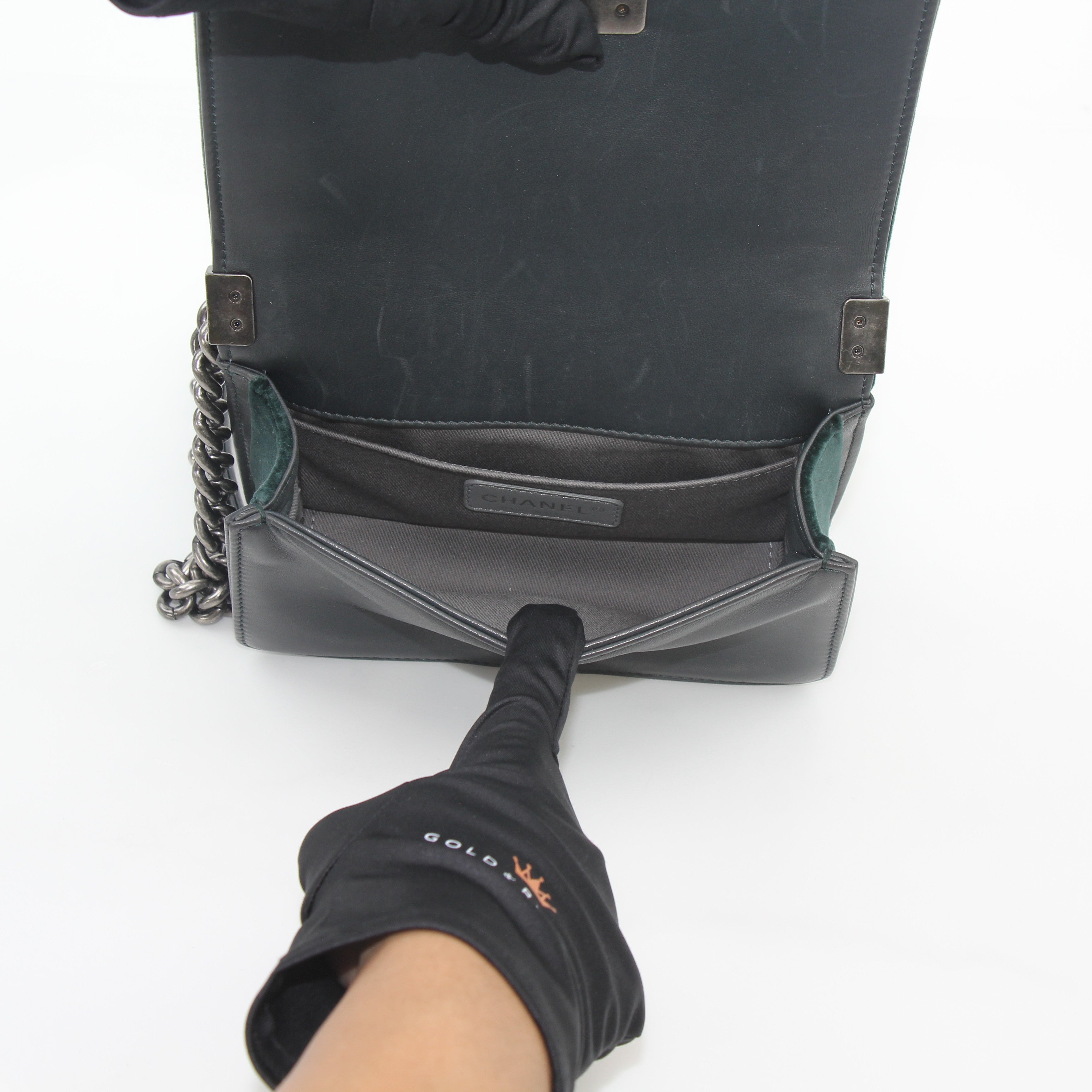 Chanel Green Velvet Small Boy Flap Bag