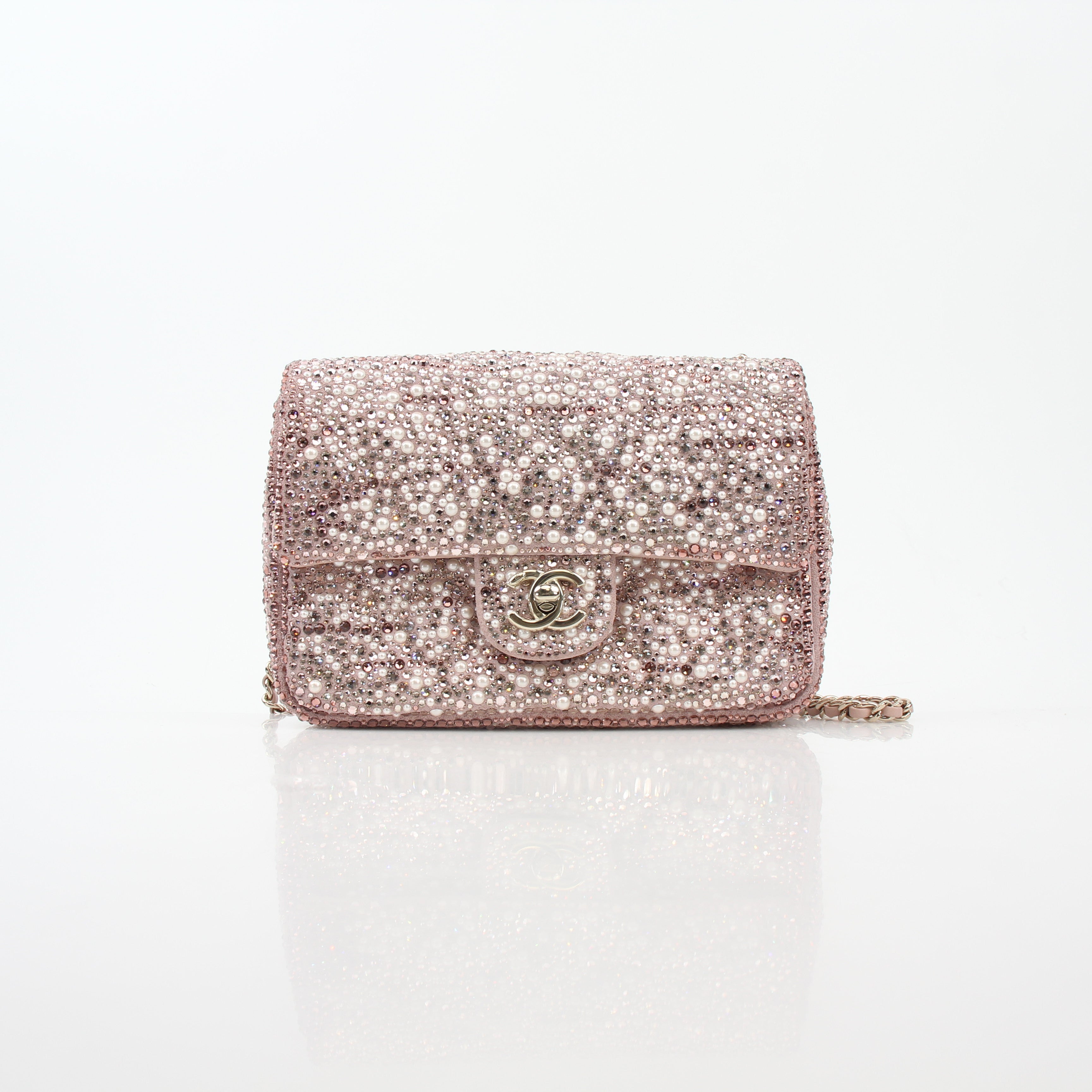 Chanel Pink Strass Crystal & Pearl Rectangular Flap Bag