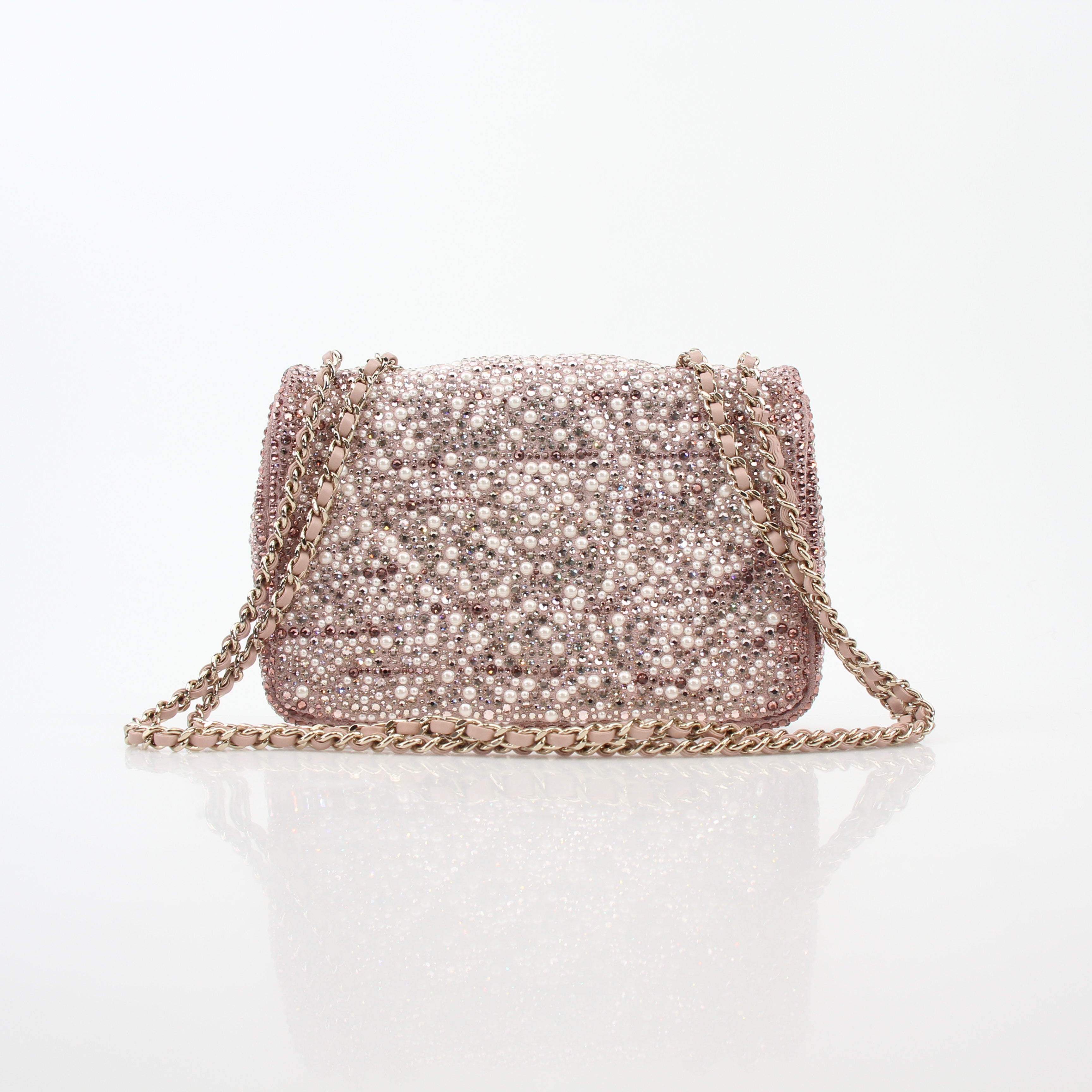 Chanel Pink Strass Crystal & Pearl Rectangular Flap Bag