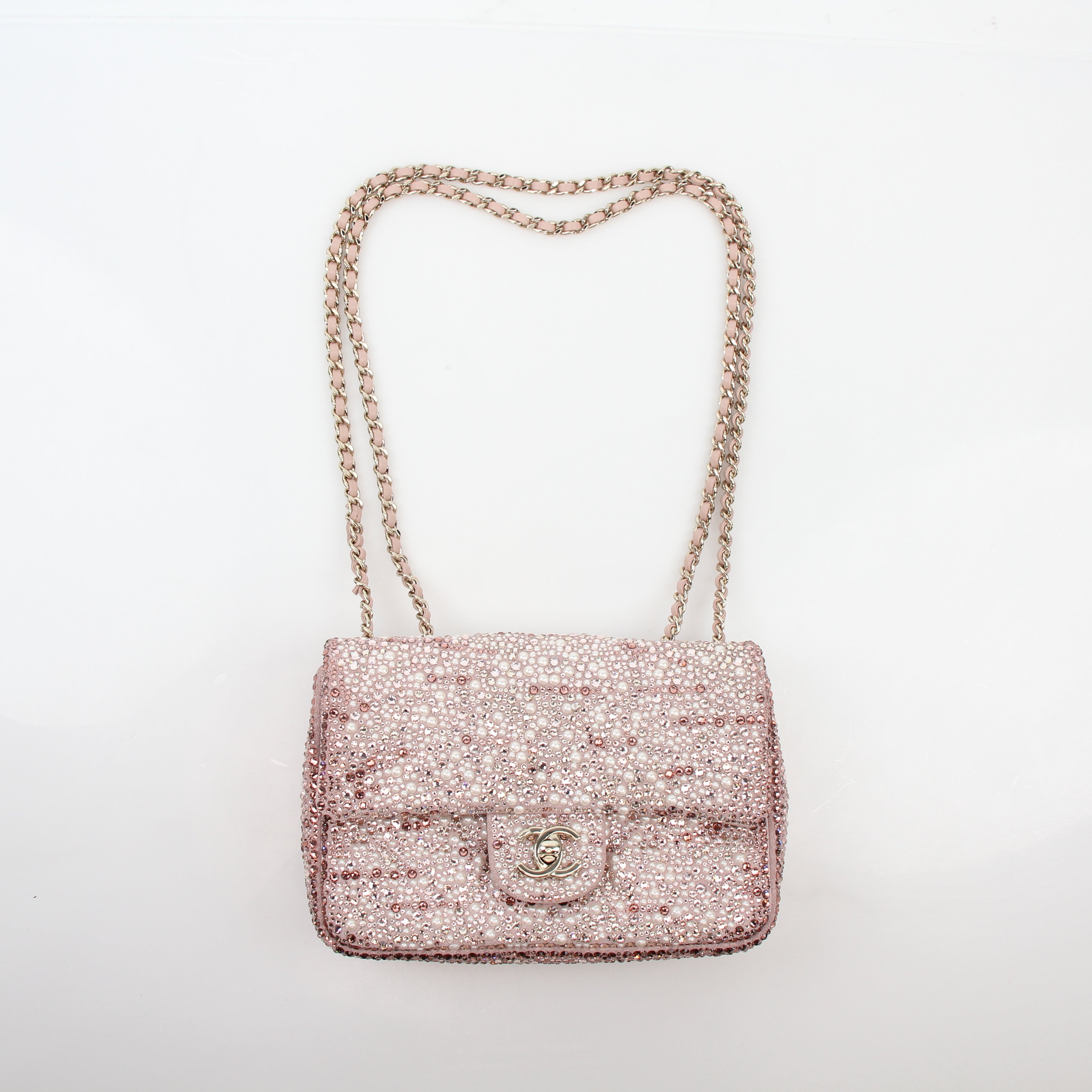 Chanel Pink Strass Crystal & Pearl Rectangular Flap Bag