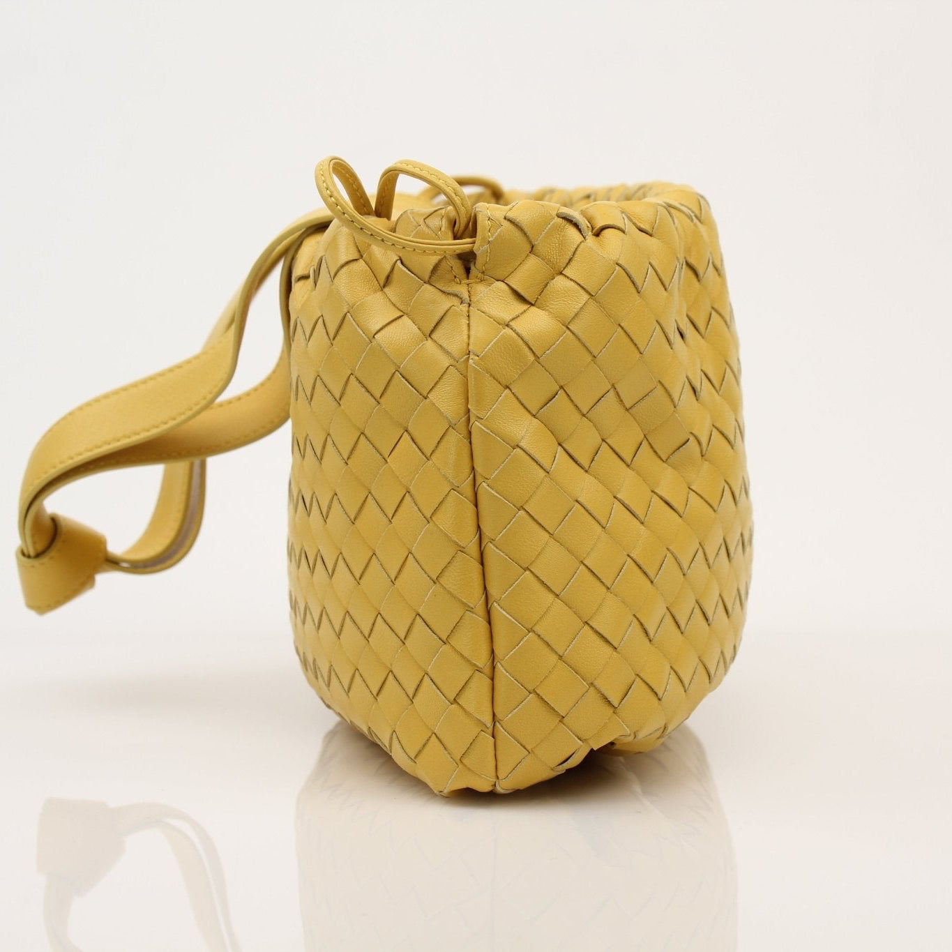Gold & Beyond Bottega Veneta Small Bulb Shoulder Bag, stylish handbag with rounded design and shoulder strap on white background.