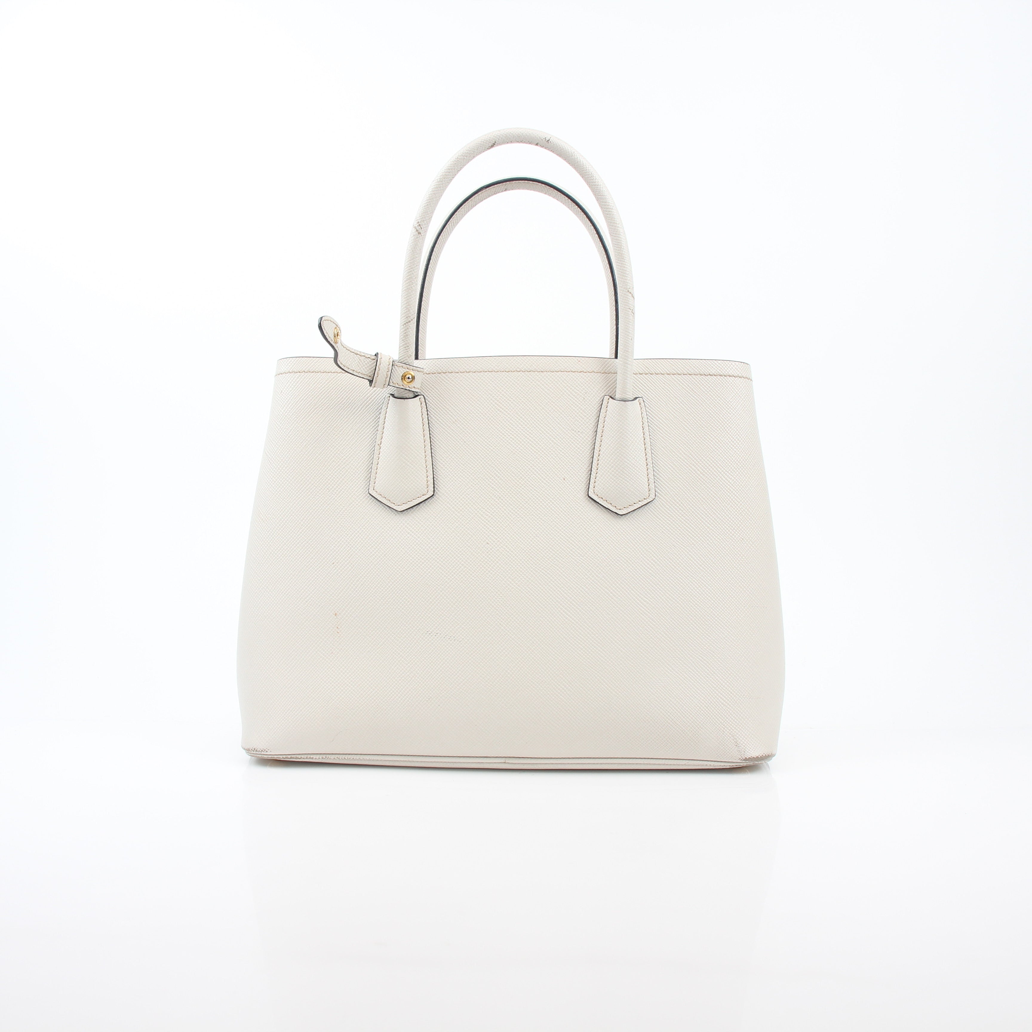 Prada White Saffiano Cuir Medium Double Tote Bag