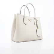 Prada White Saffiano Cuir Medium Double Tote Bag