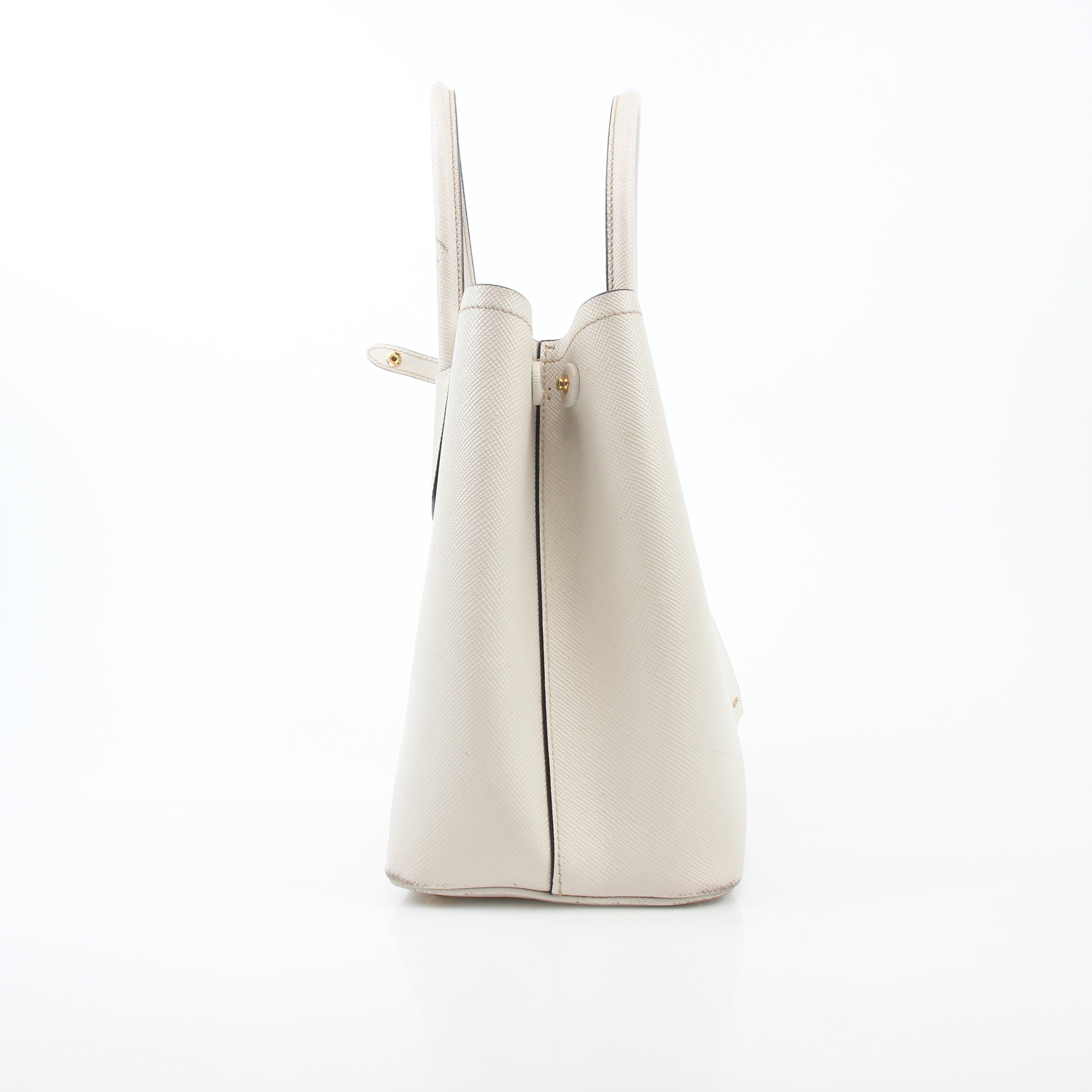 Prada White Saffiano Cuir Medium Double Tote Bag