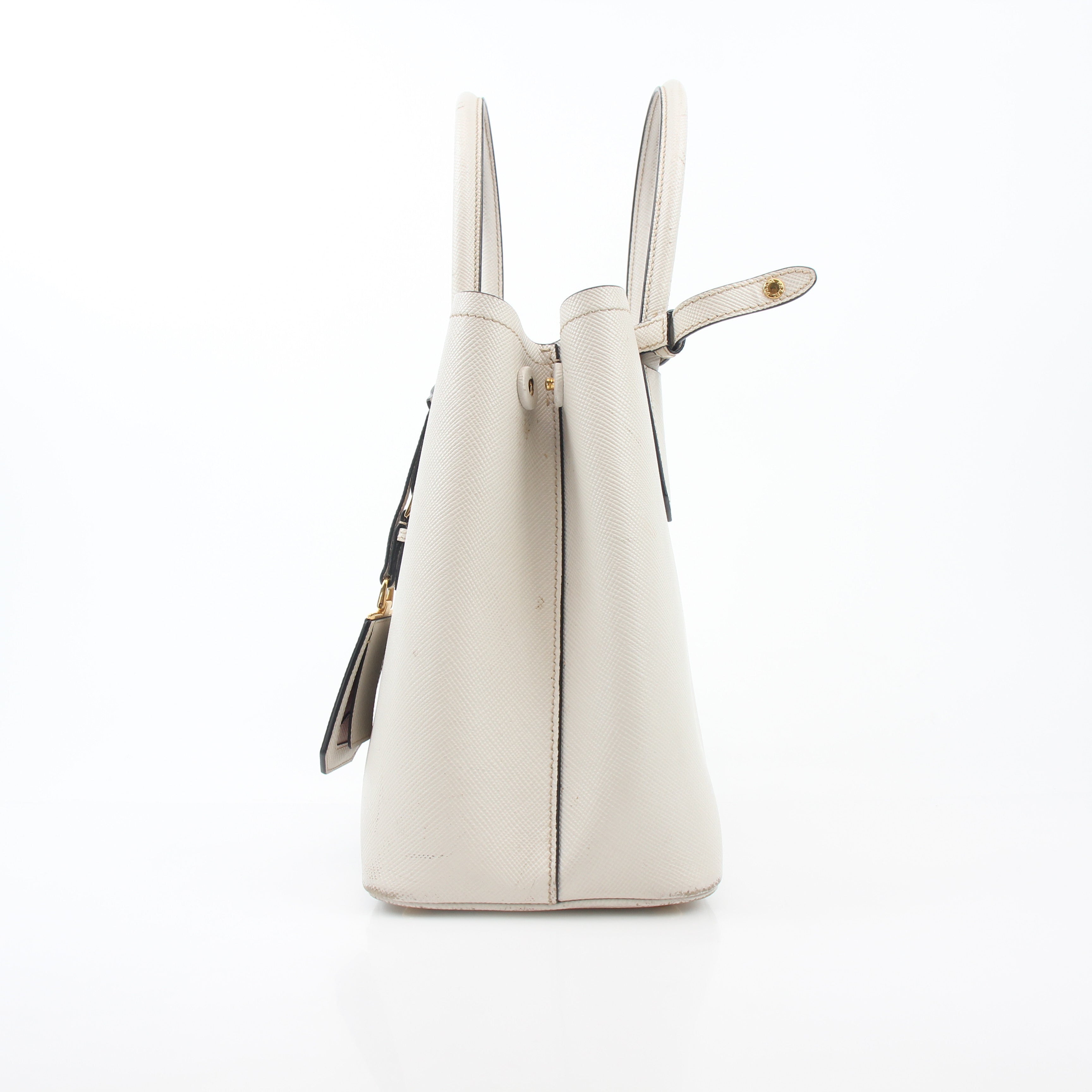 Prada White Saffiano Cuir Medium Double Tote Bag