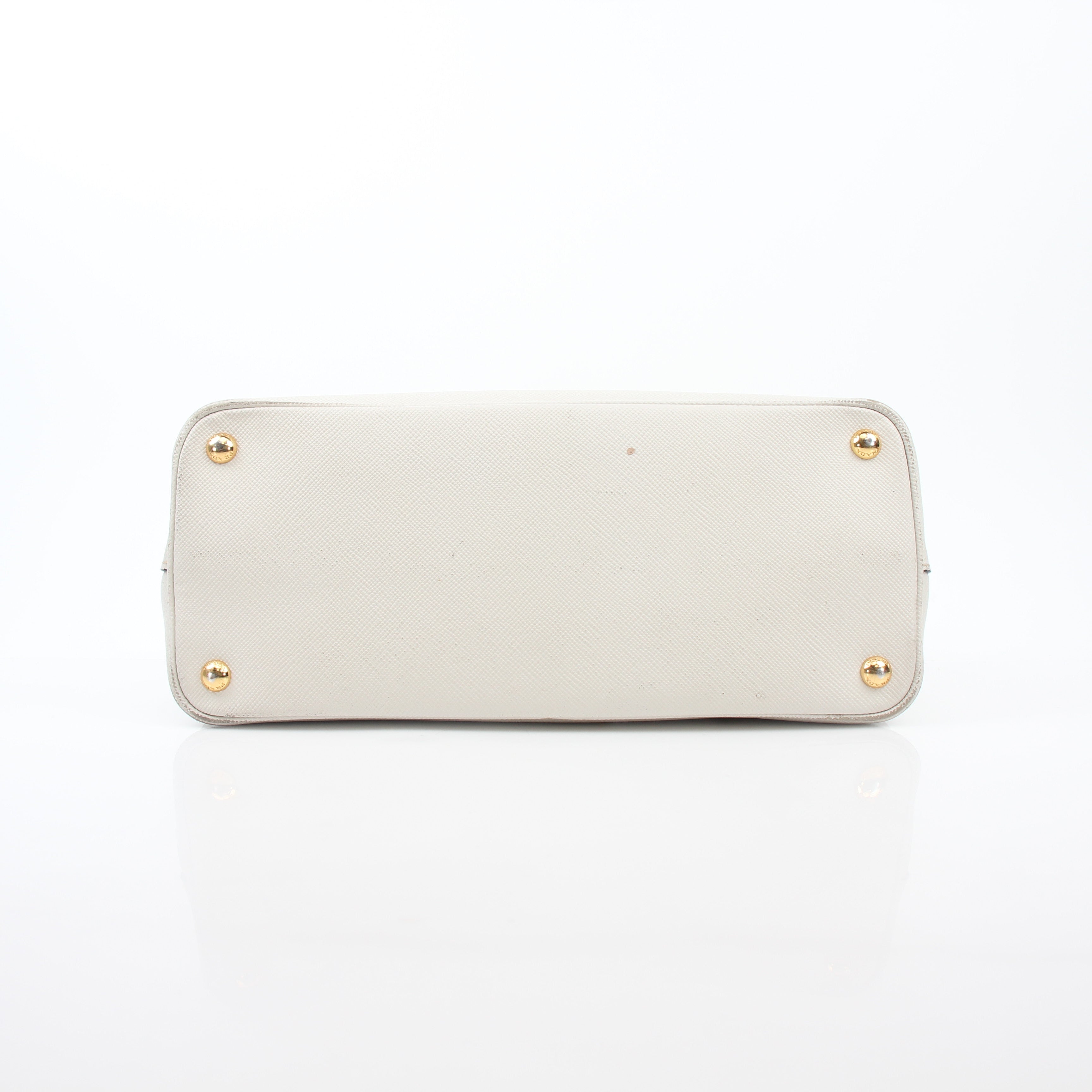 Prada White Saffiano Cuir Medium Double Tote Bag