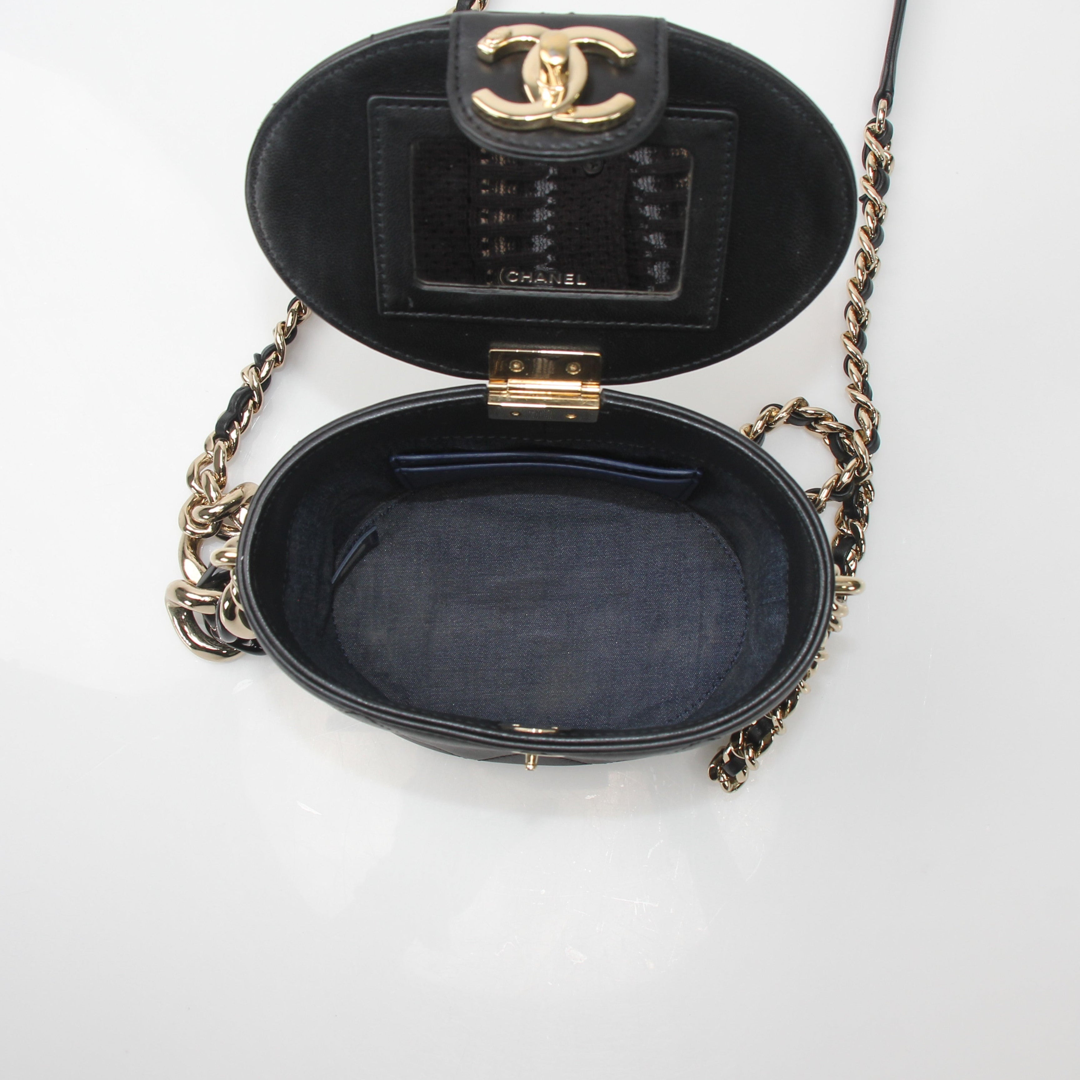 Chanel Quilted Lambskin Chain Vanity Case Crossbody Bag