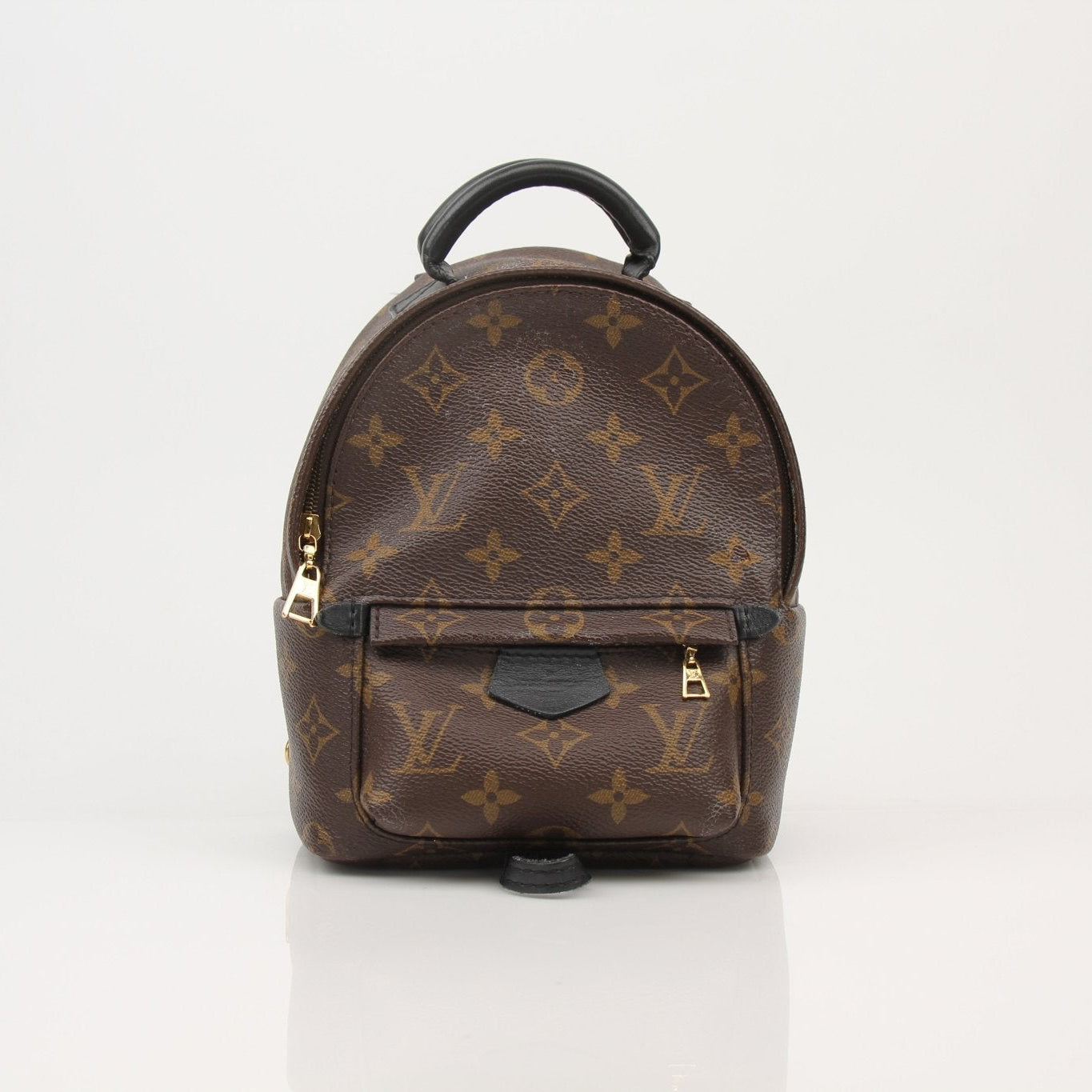 Gold & Beyond Louis Vuitton Palm Springs Mini Backpack handbag with monogram canvas and leather details, front view.