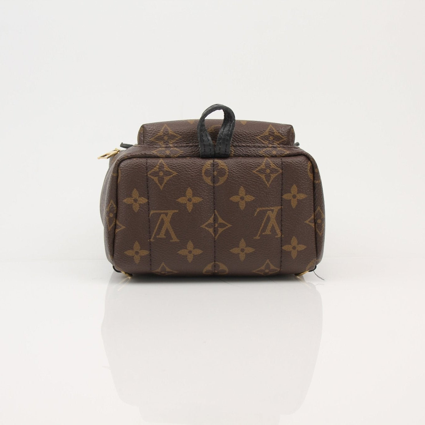 Gold & Beyond Louis Vuitton Palm Springs Mini Backpack handbag with monogram canvas and adjustable straps on a plain background.