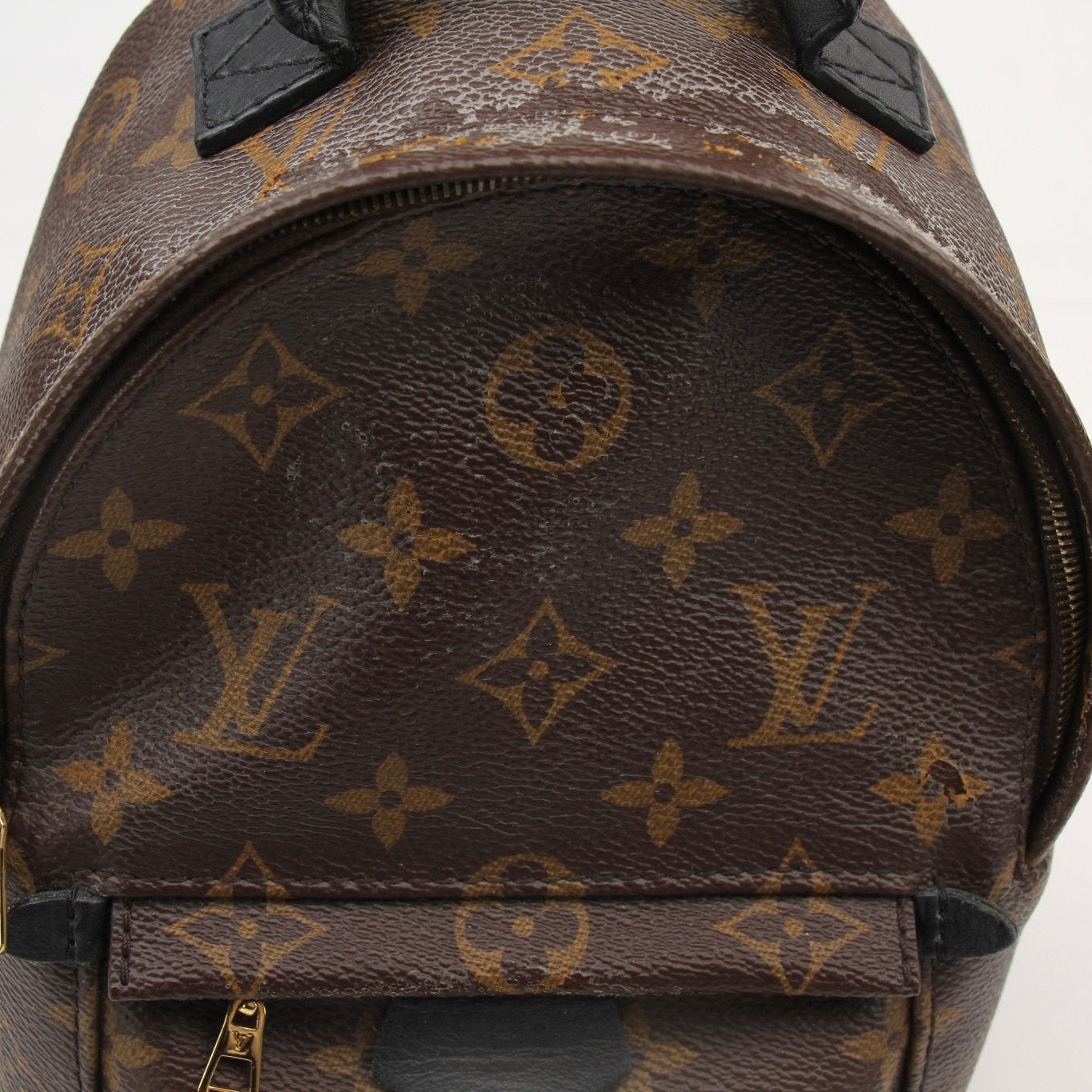 Gold & Beyond Louis Vuitton Palm Springs Mini Backpack handbag with monogram canvas and adjustable straps, front view.