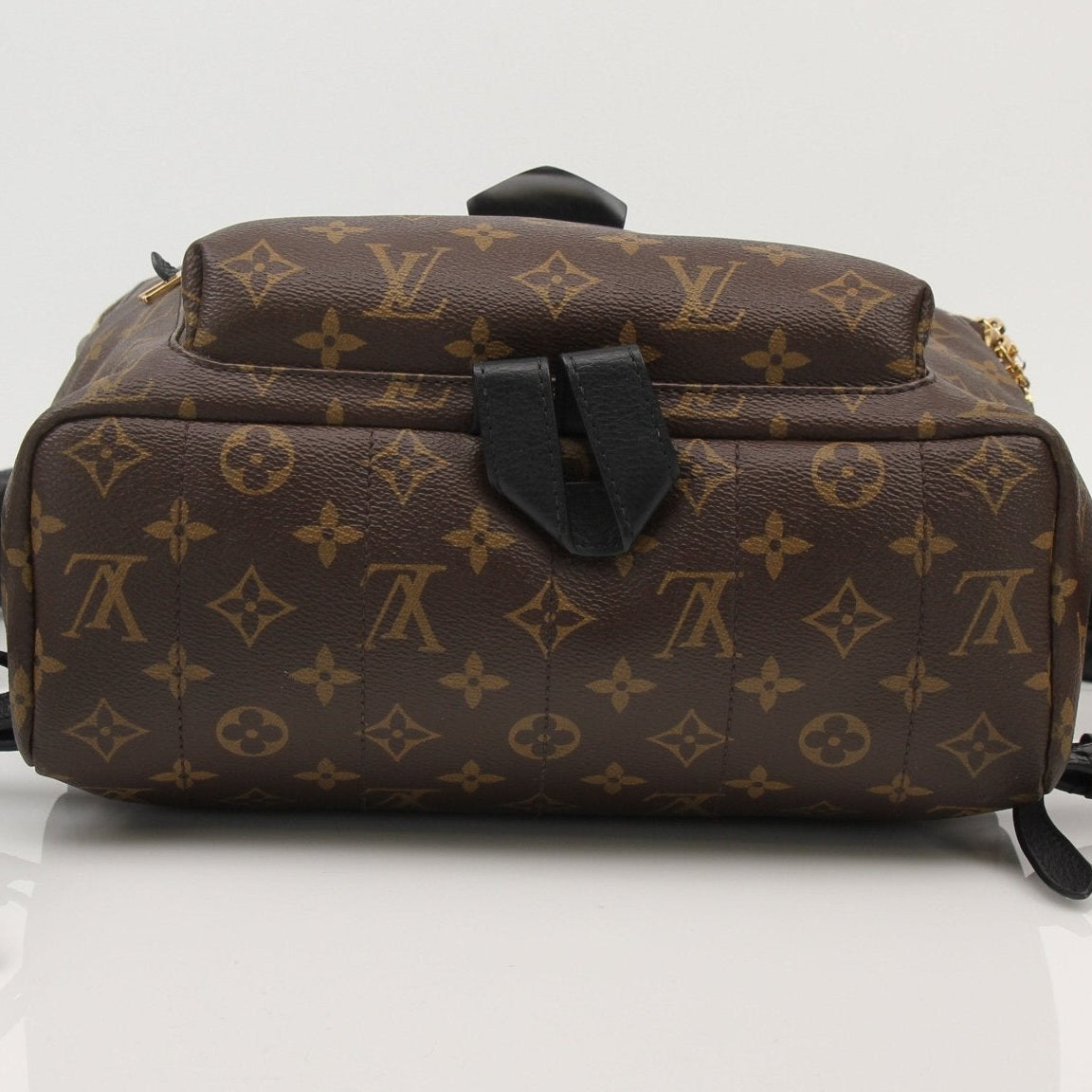 Louis Vuitton Palm Springs MM backpack in travel bag style with monogram canvas and tan leather straps.