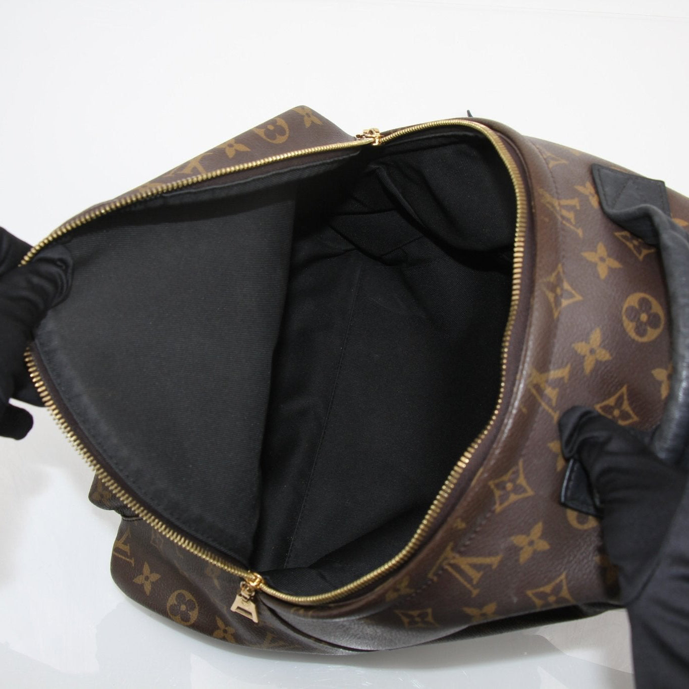 Louis Vuitton Palm Springs MM backpack in monogram canvas, featuring adjustable straps and multiple compartments for travel.