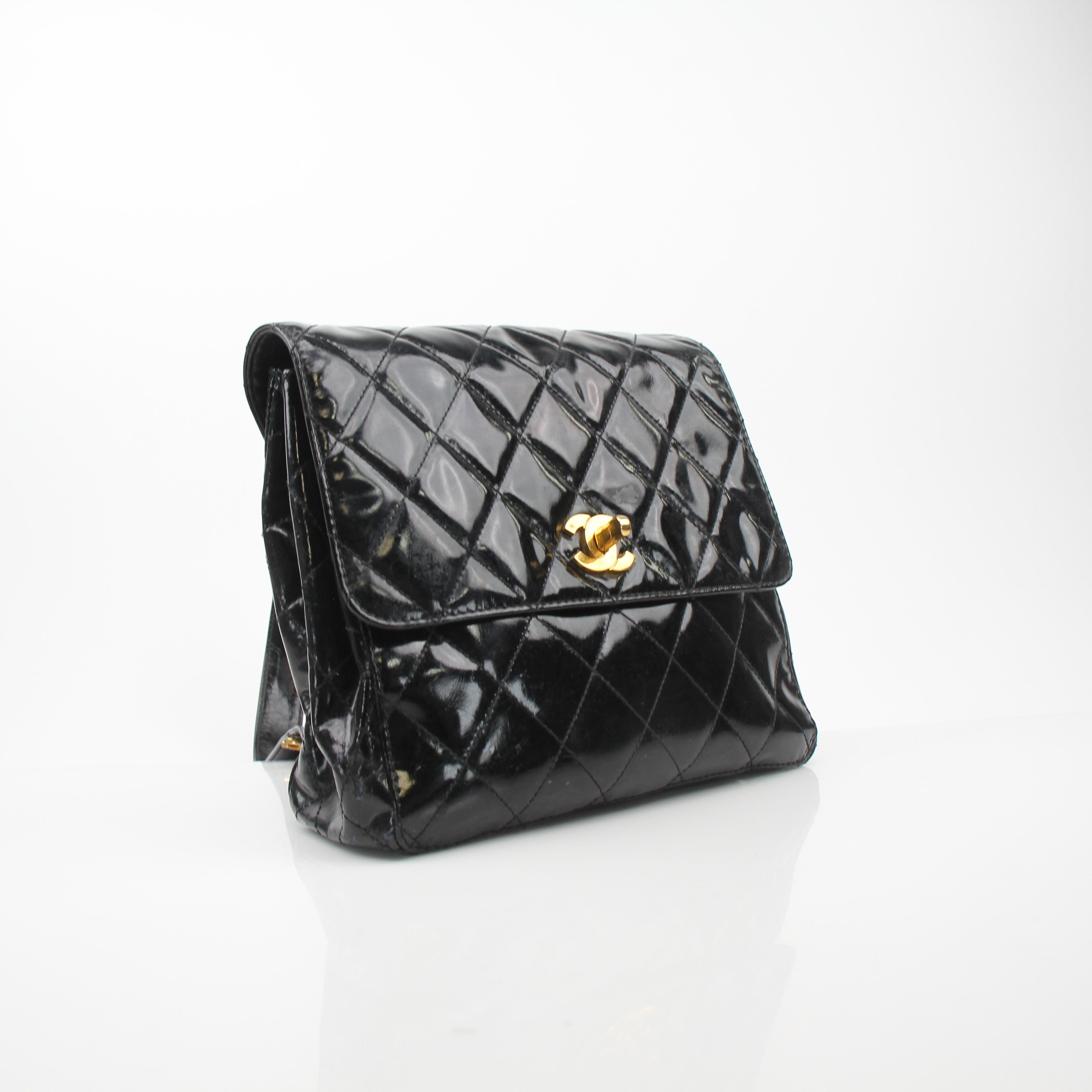 Chanel Quilted Patent Leather Backpack
