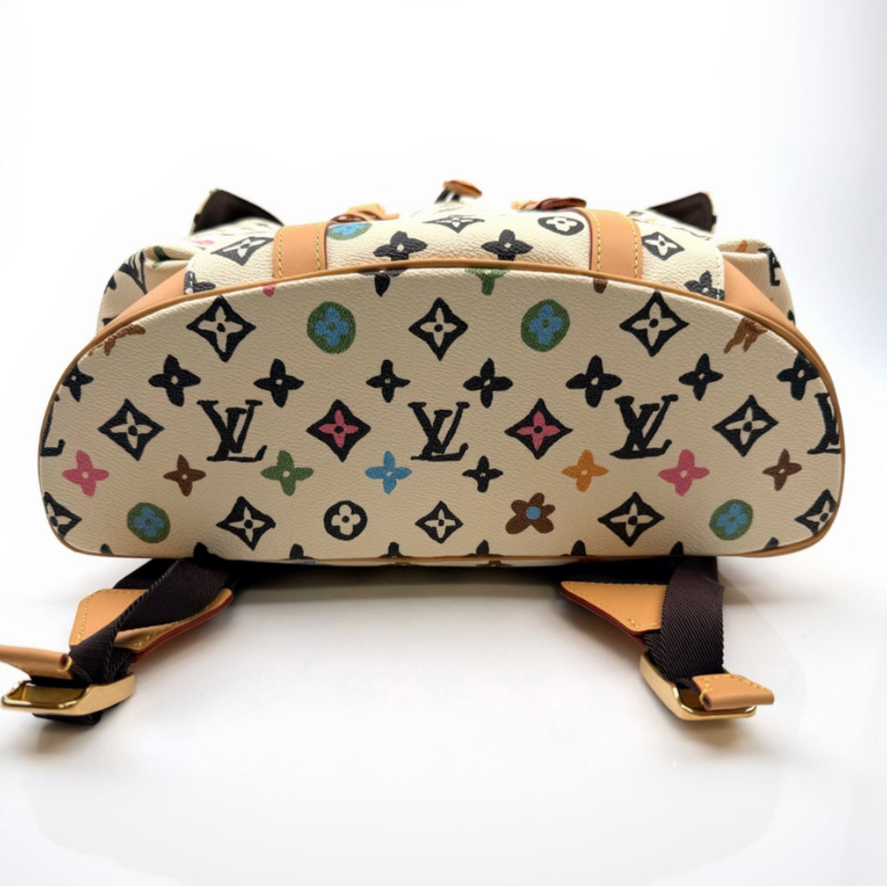 Louis Vuitton Christopher Backpack in tan leather, stylish travel bag with gold-tone hardware and adjustable straps.